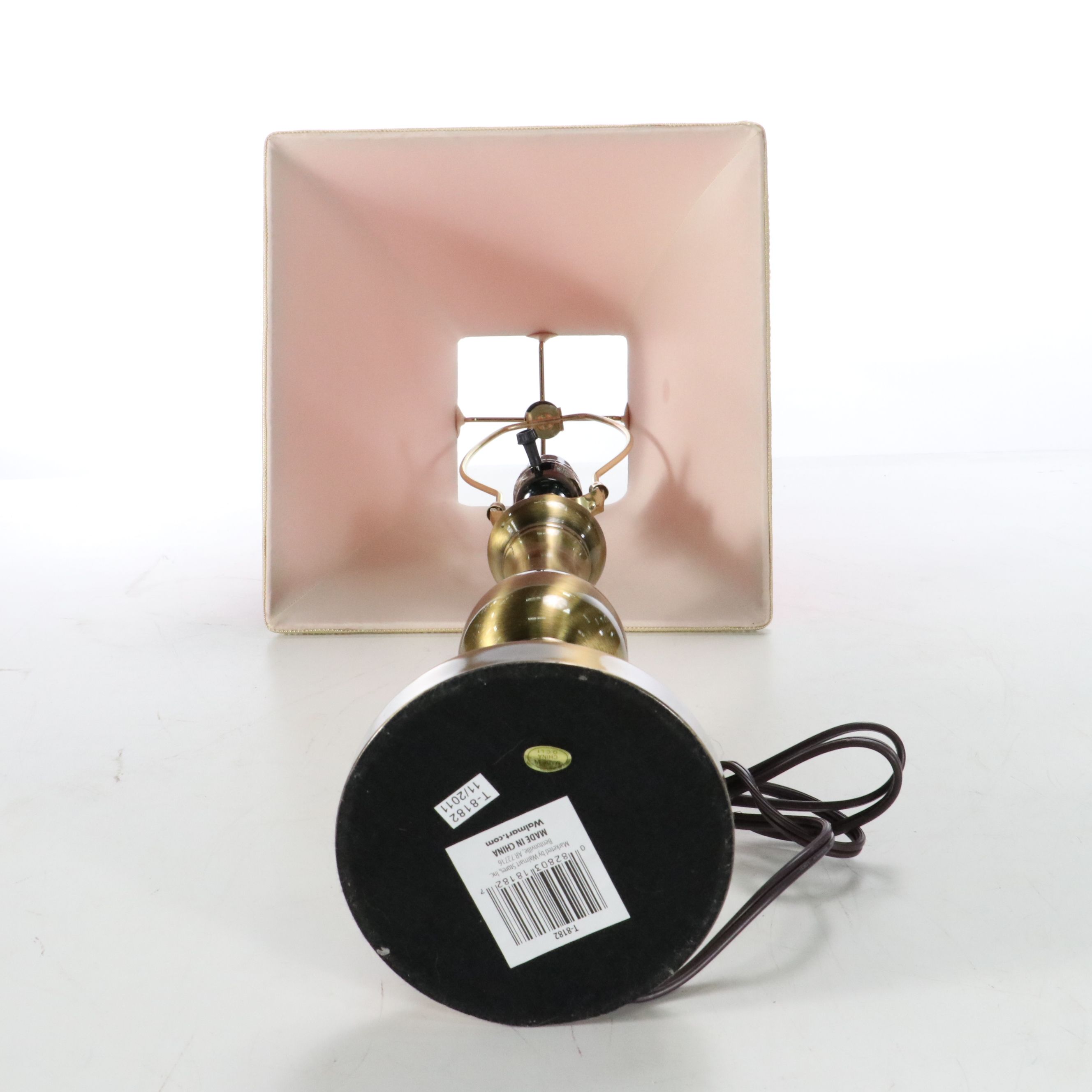 Brushed Brass Table Lamp with Red Satin Shade, and Brushed Nickle Table Lamp