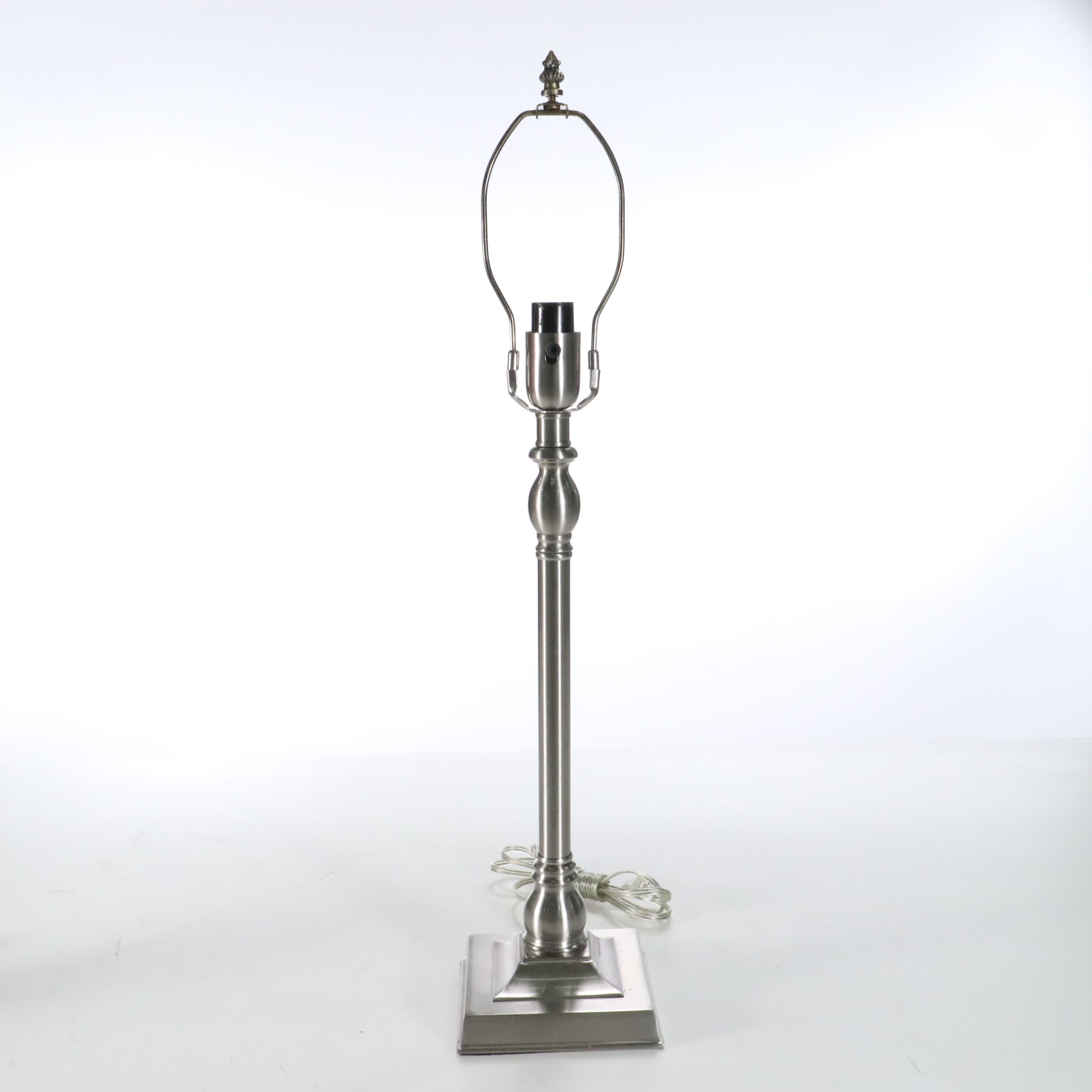 Brushed Brass Table Lamp with Red Satin Shade, and Brushed Nickle Table Lamp