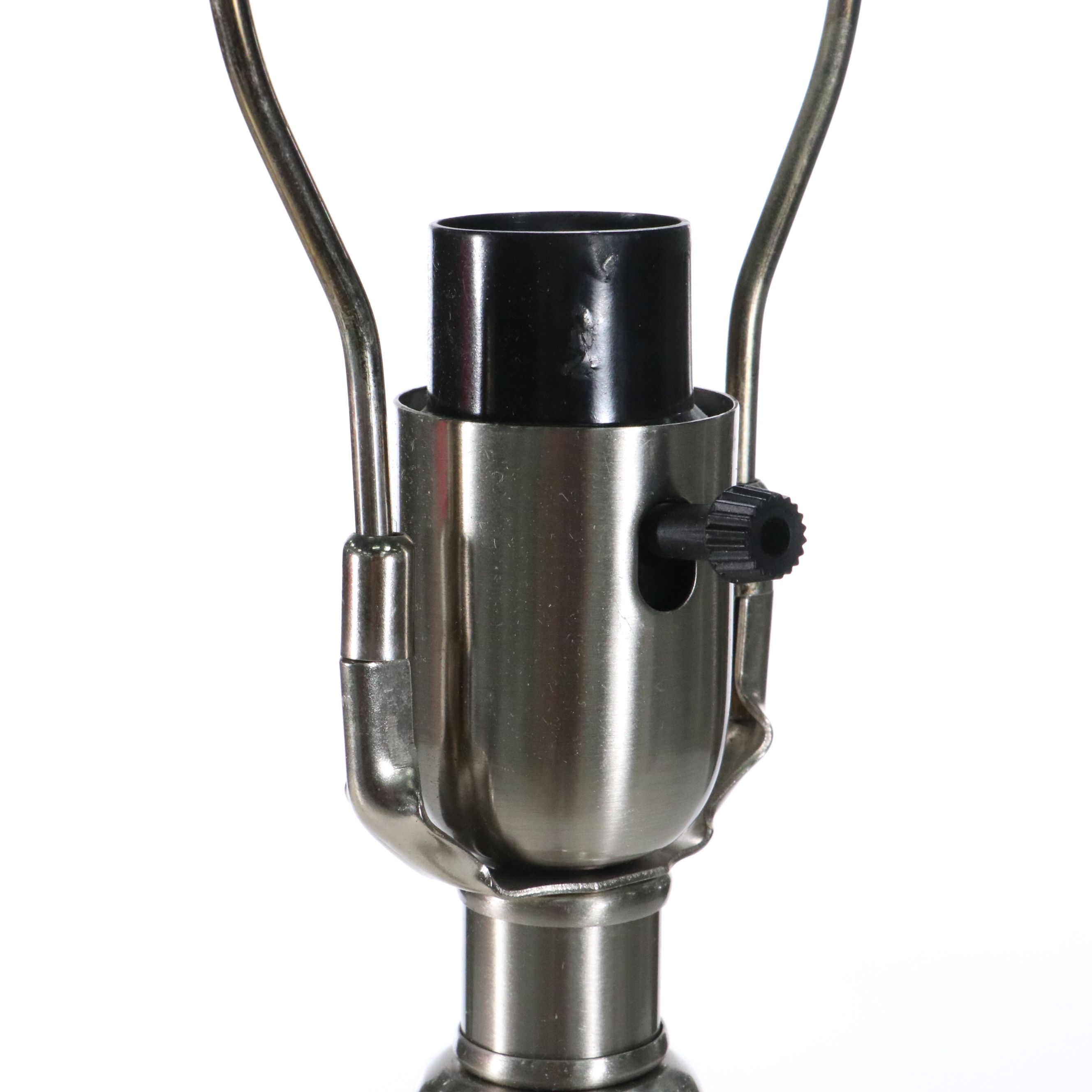 Brushed Brass Table Lamp with Red Satin Shade, and Brushed Nickle Table Lamp