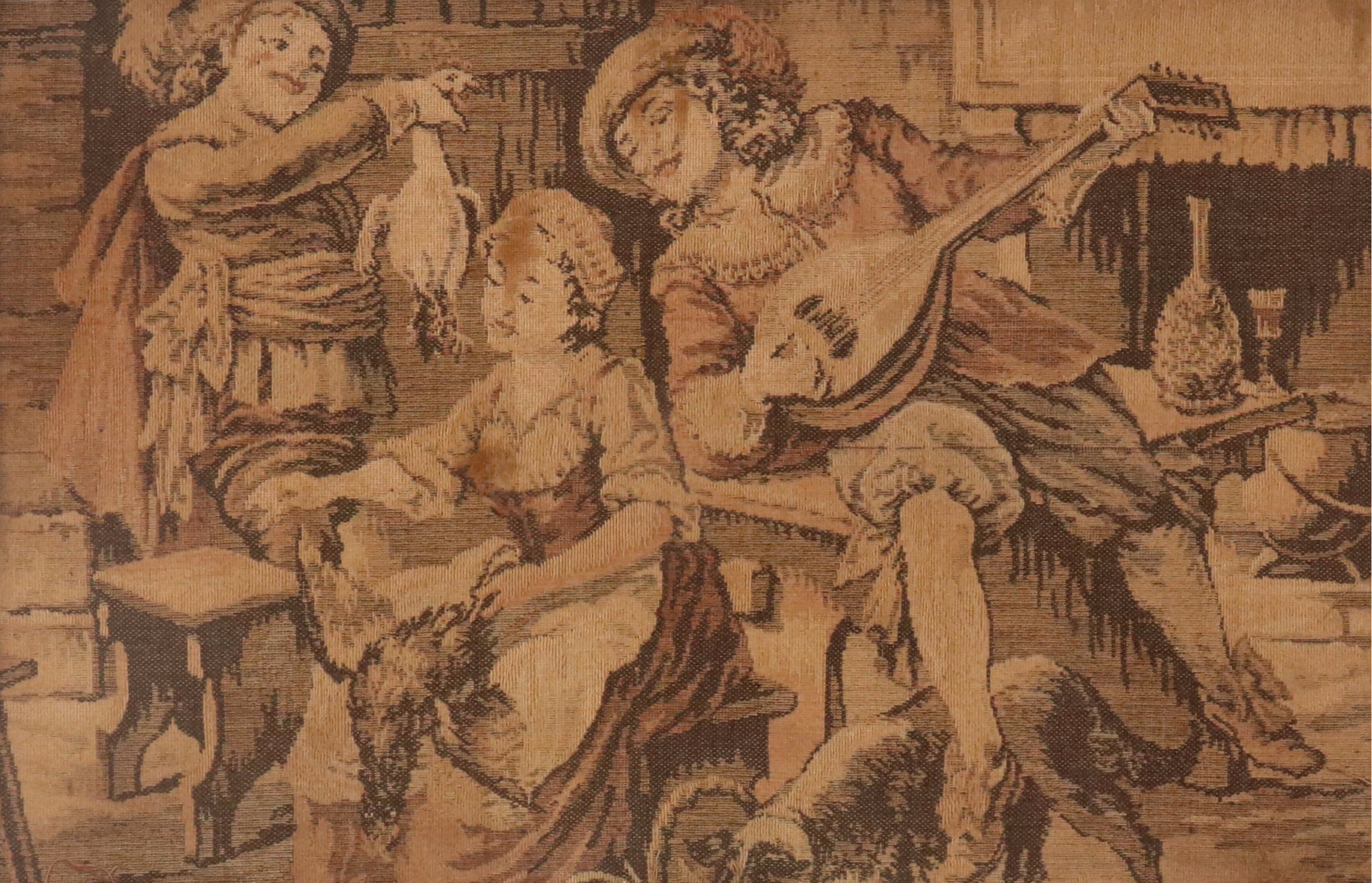 Woven Tapestry with French Tavern Scene, Late 19th / Early 20th Century