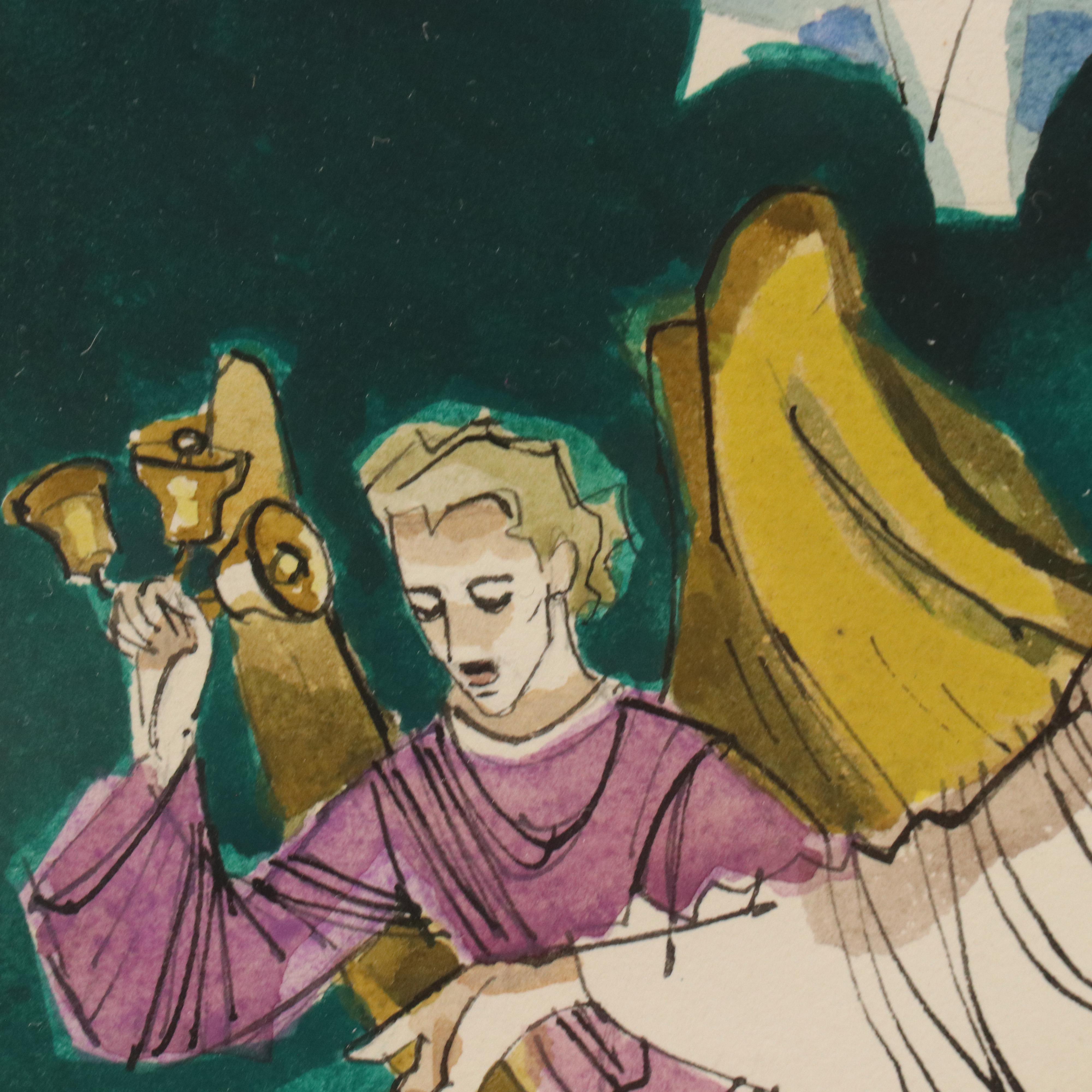 Alex Ross Watercolor and Gouache "Herald Angels," Mid-20th Century