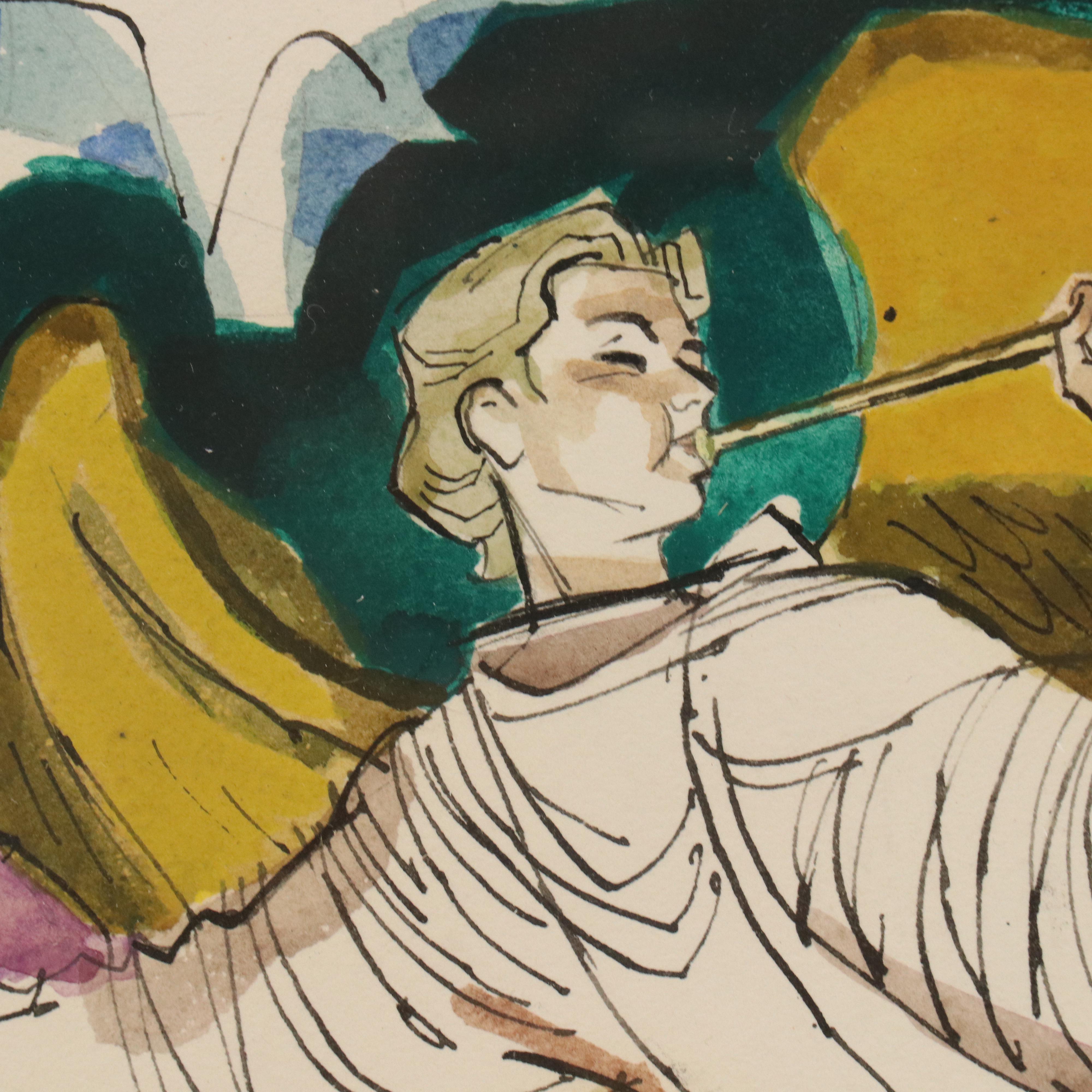 Alex Ross Watercolor and Gouache "Herald Angels," Mid-20th Century