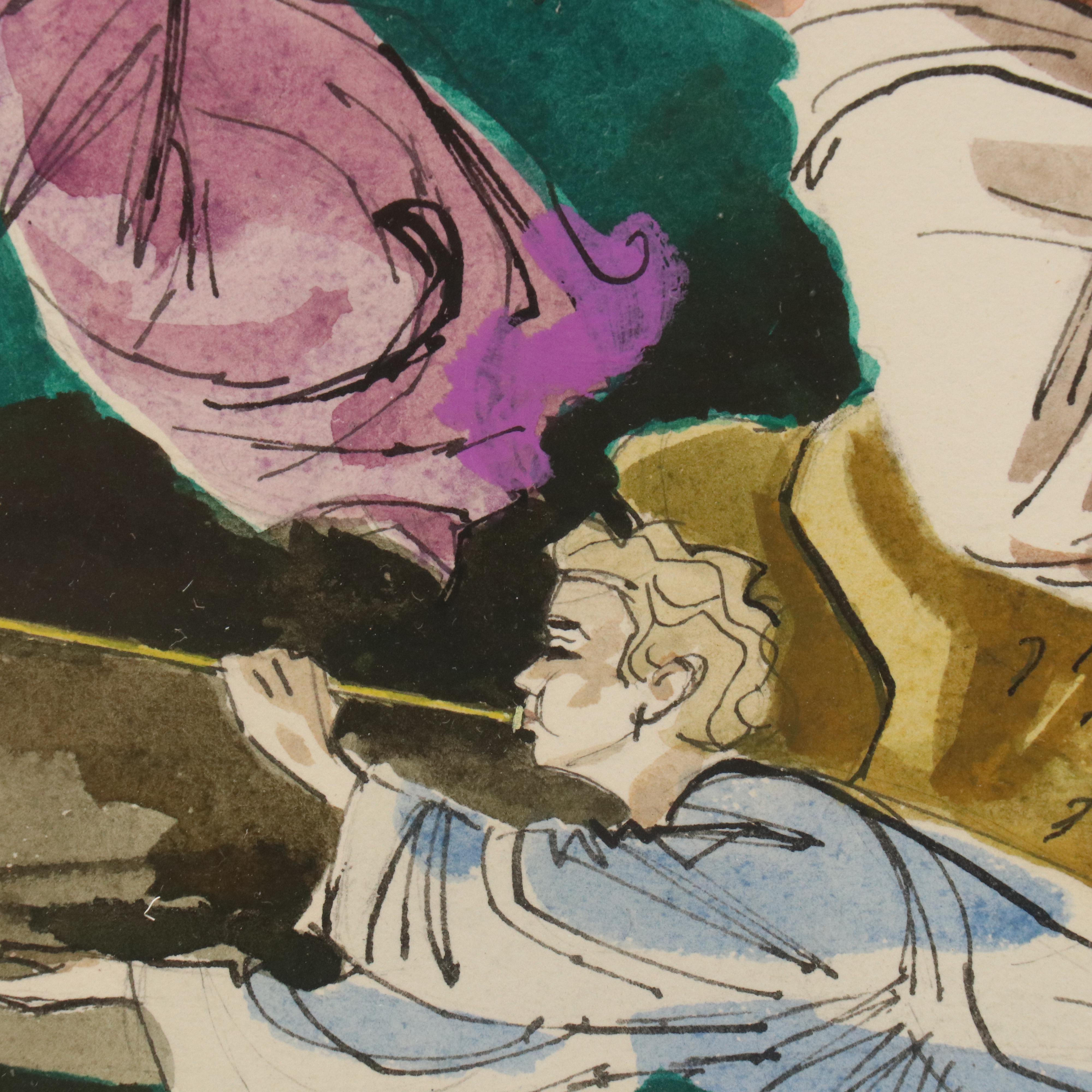 Alex Ross Watercolor and Gouache "Herald Angels," Mid-20th Century