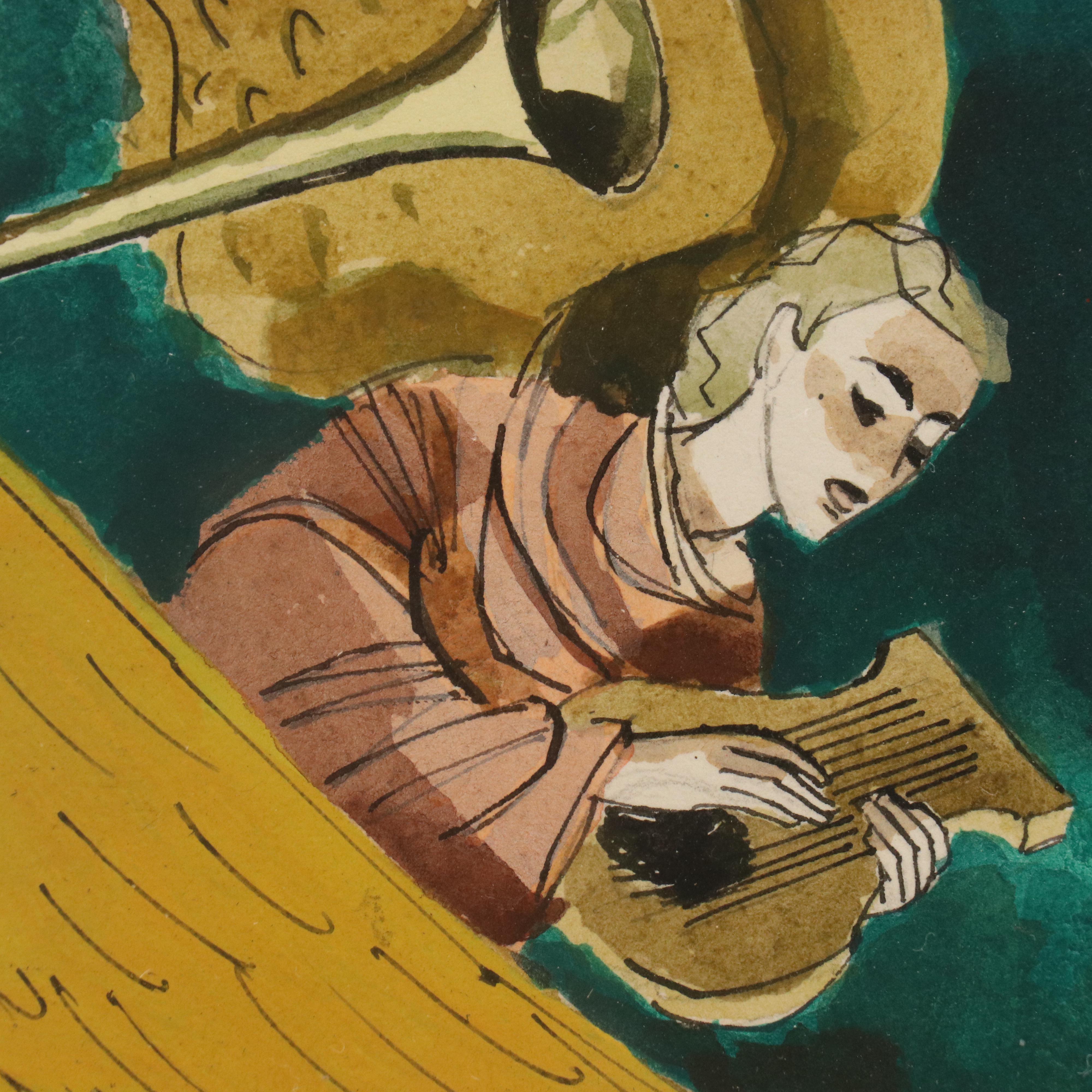 Alex Ross Watercolor and Gouache "Herald Angels," Mid-20th Century