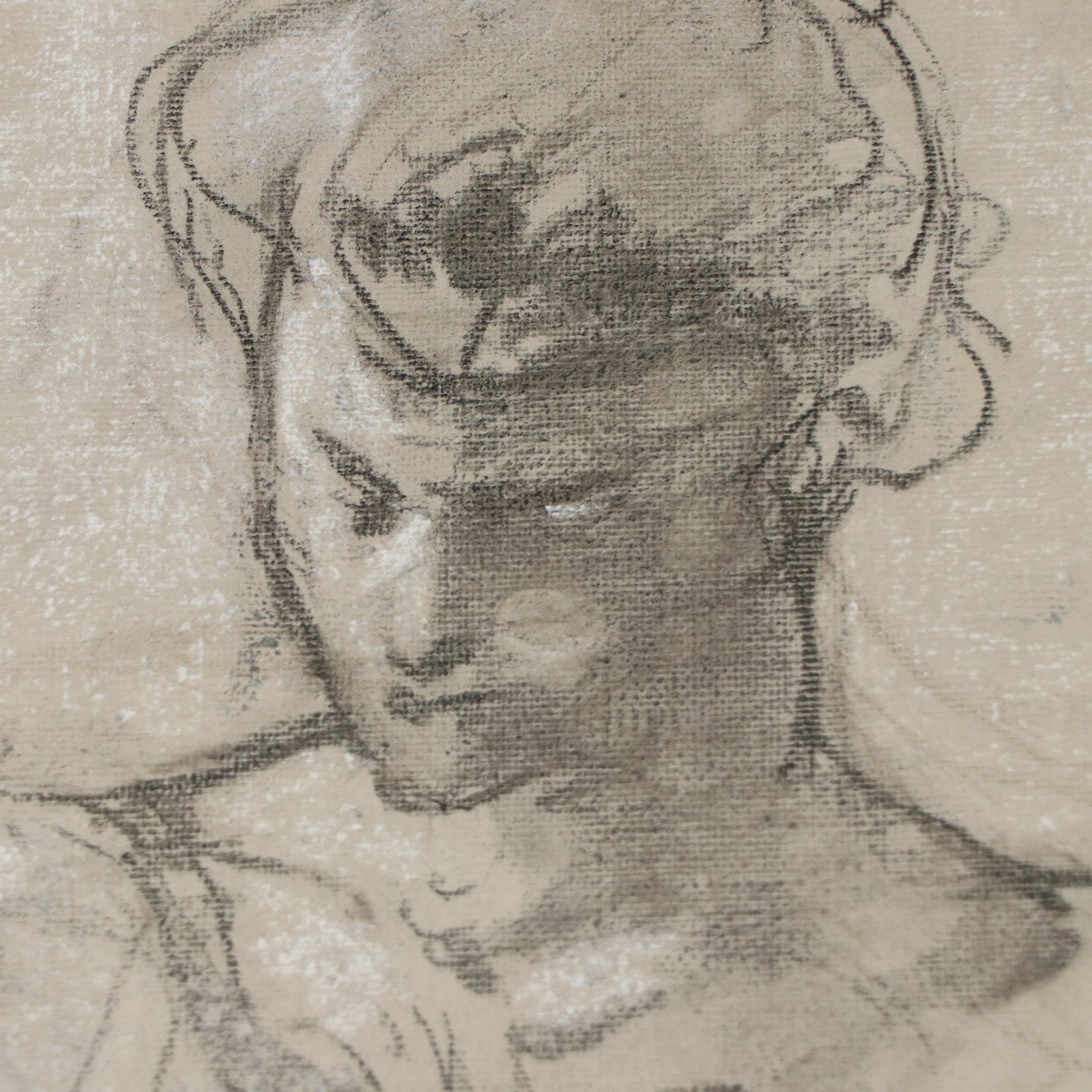 Charcoal Drawing Attributed to Arthur B. Davies of Tambourine Player