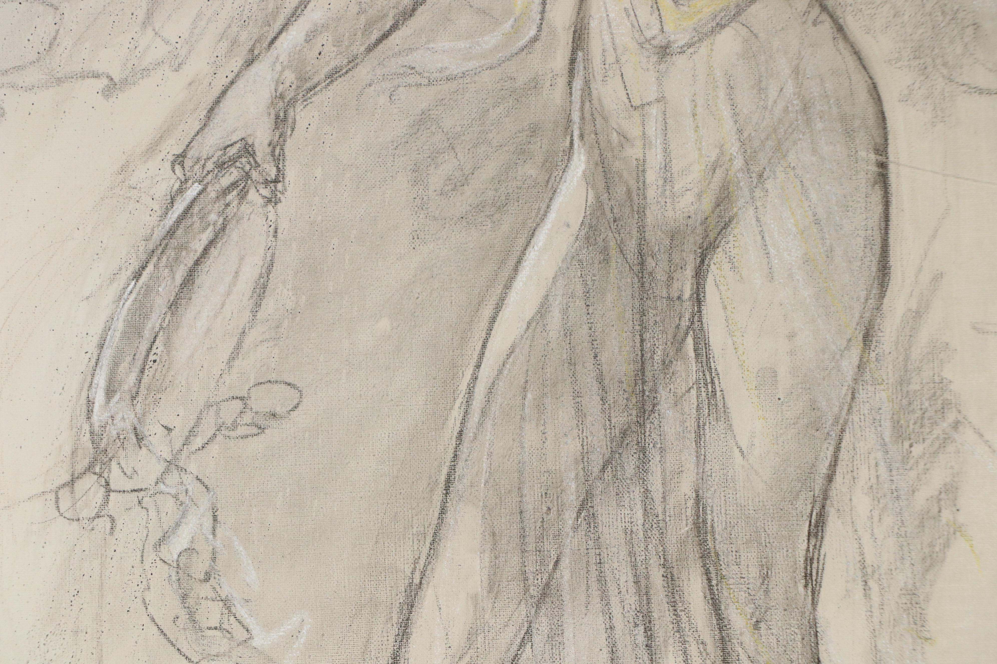 Charcoal Drawing Attributed to Arthur B. Davies of Tambourine Player