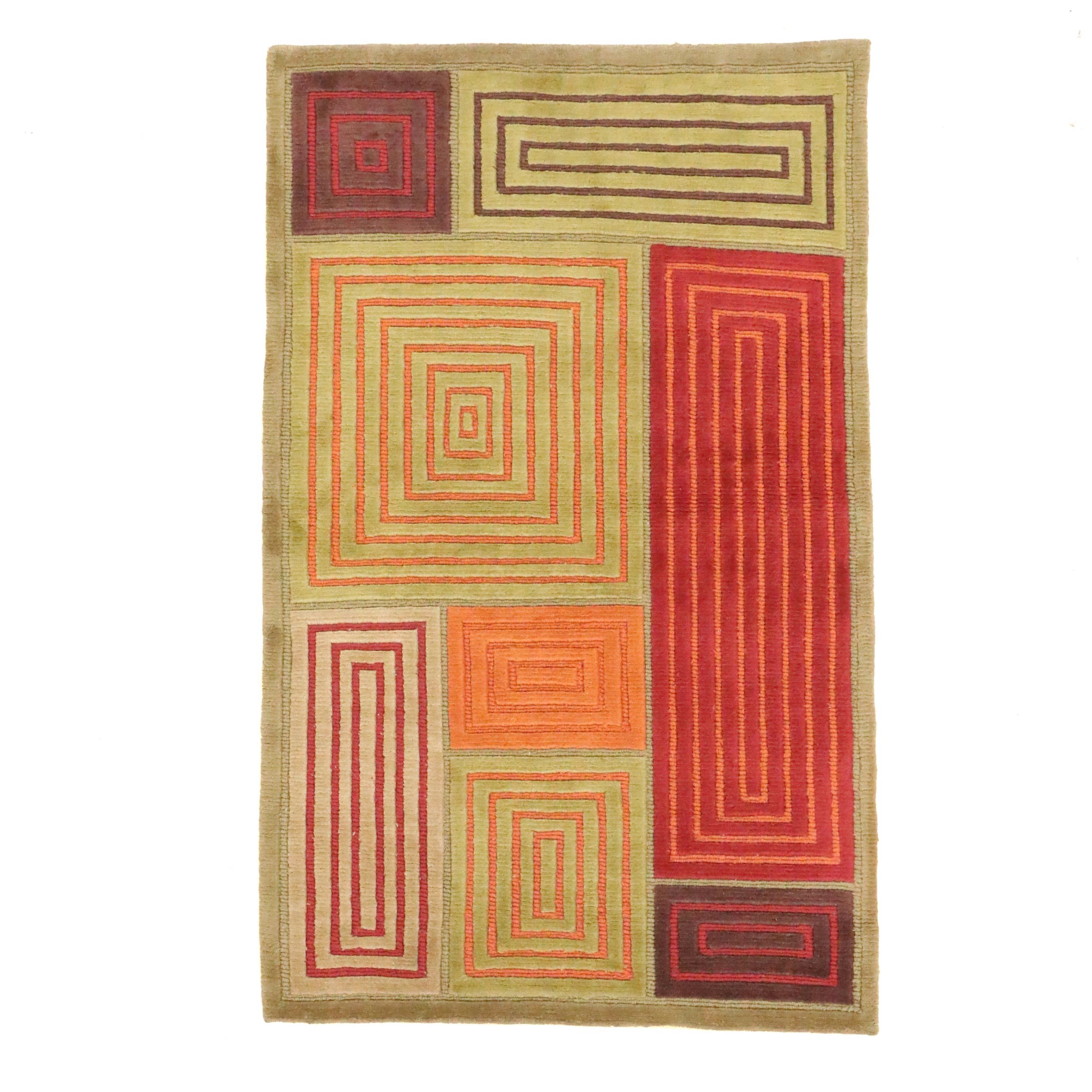 3'6 x 5'8 Hand-Knotted Nepalese Geometric Block in Block Area Rug