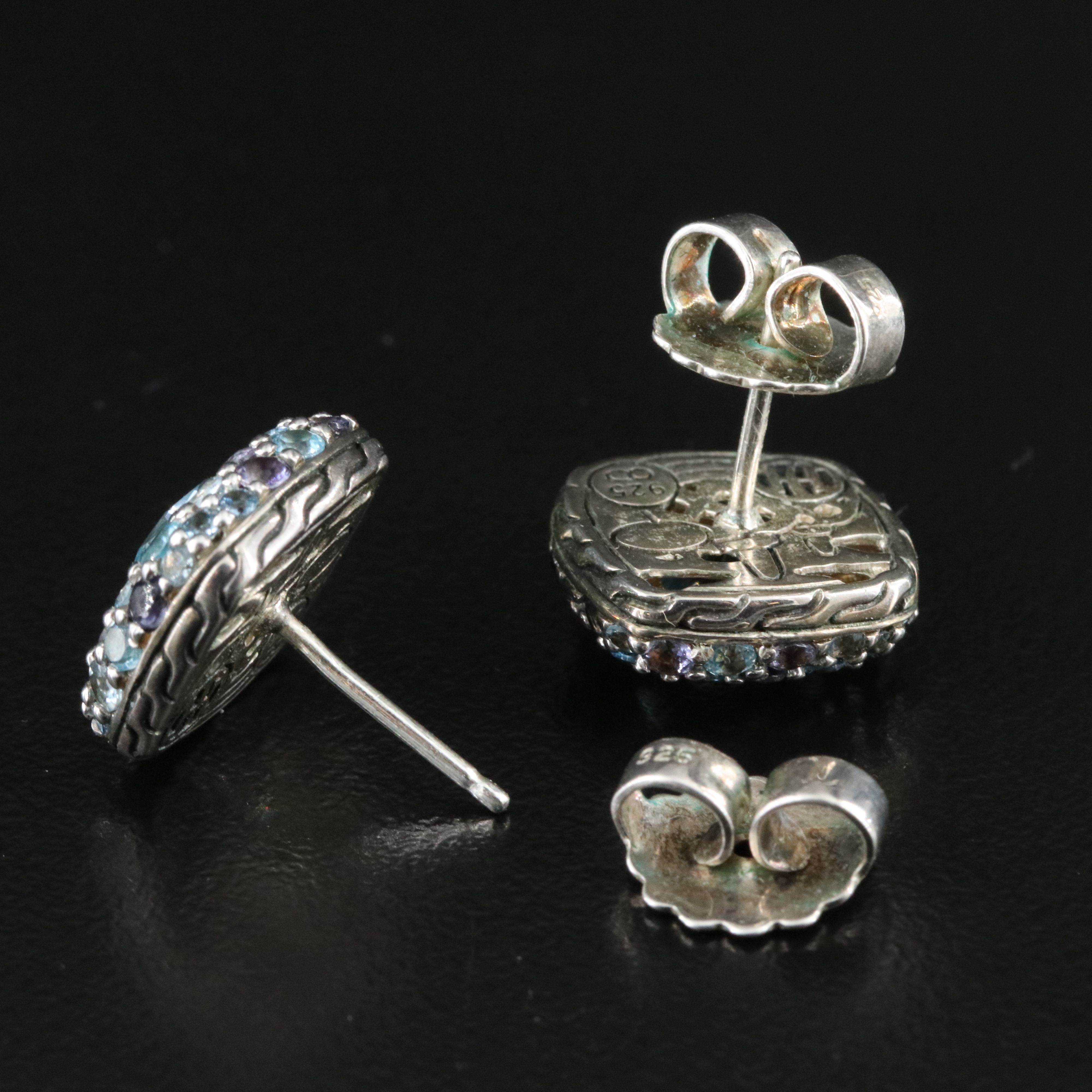 John Hardy Batu Kali Sterling Topaz and Iolite Square Earrings