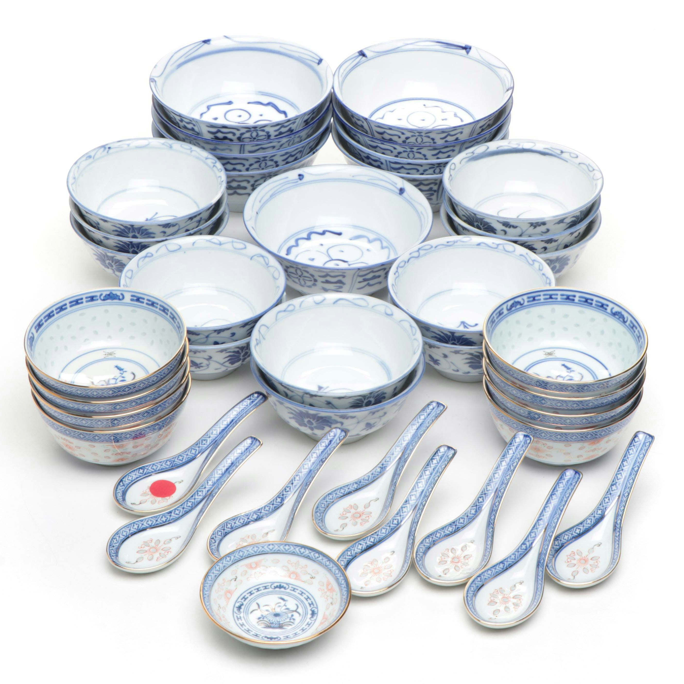 Chinese Porcelain Rice Grain with Other Soup Bowls and Spoons