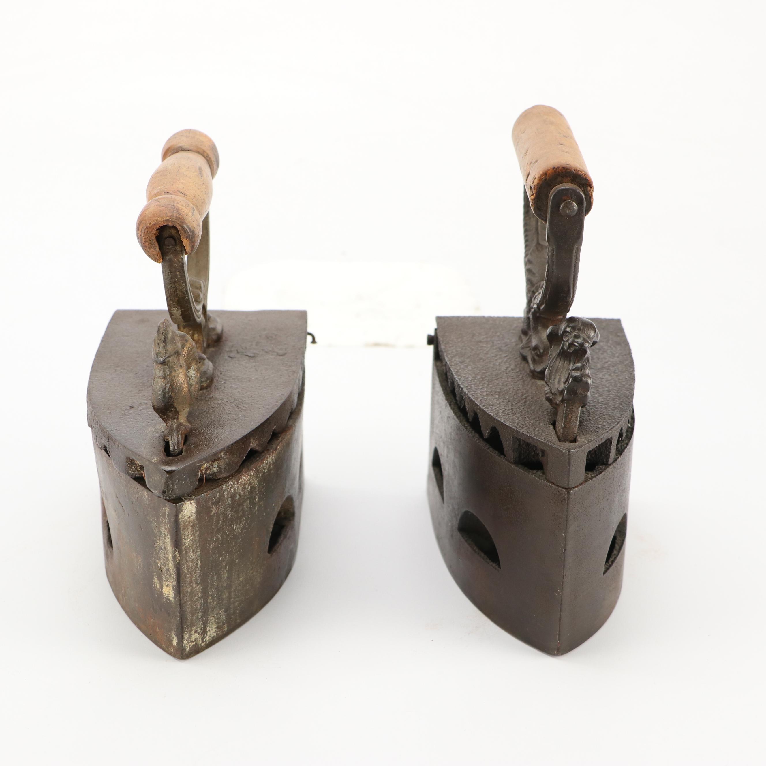Antique Sad Irons with Wooden Handles