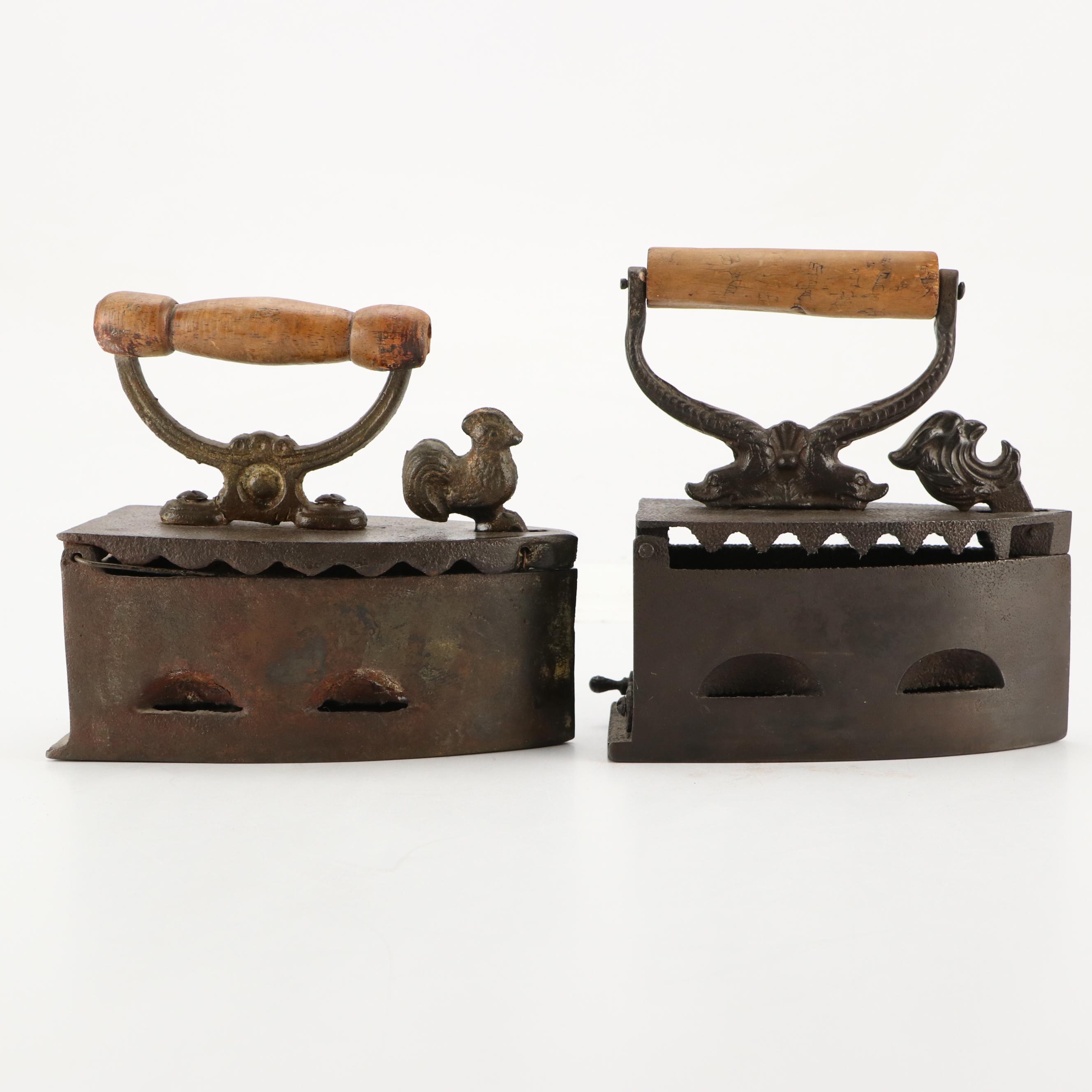 Antique Sad Irons with Wooden Handles