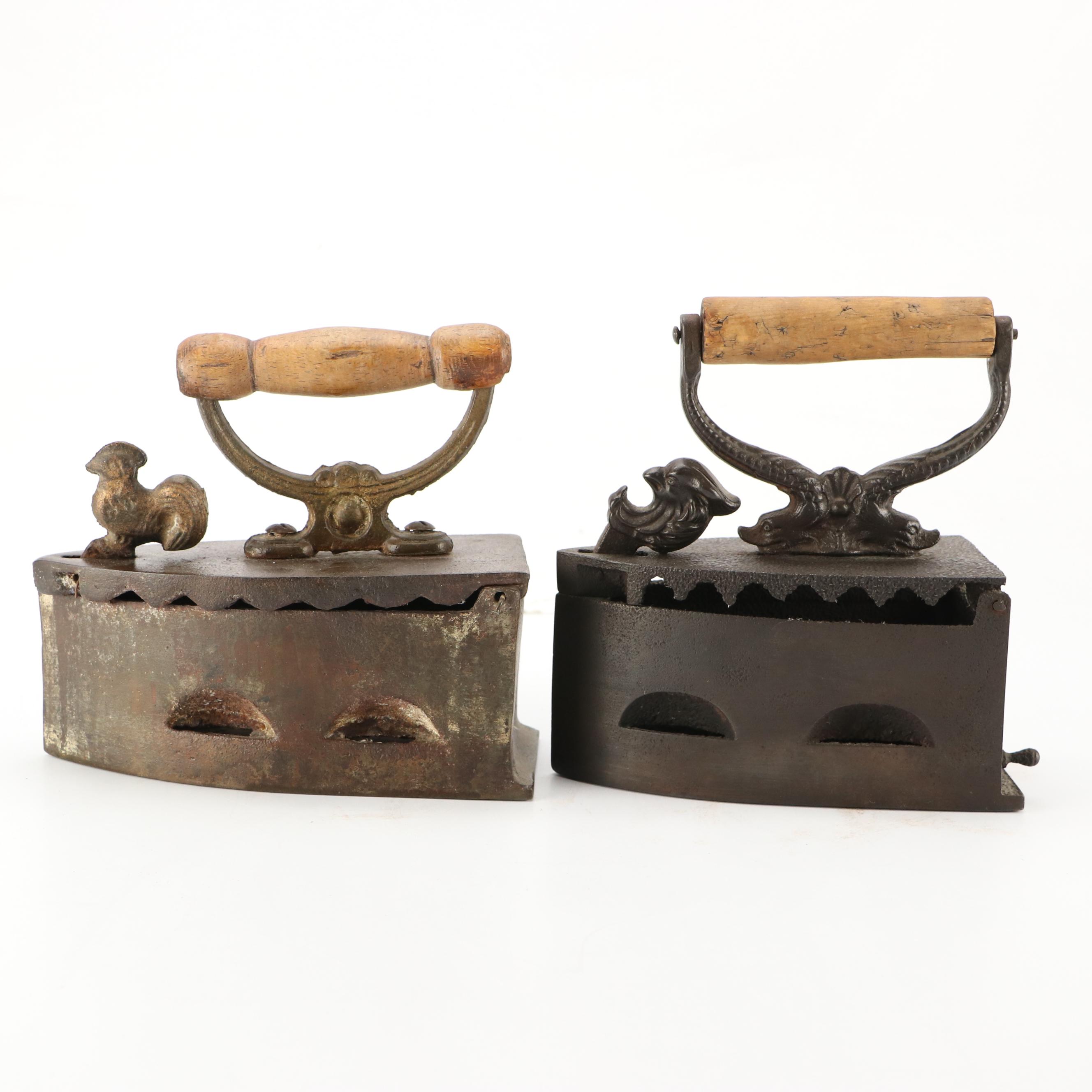 Antique Sad Irons with Wooden Handles