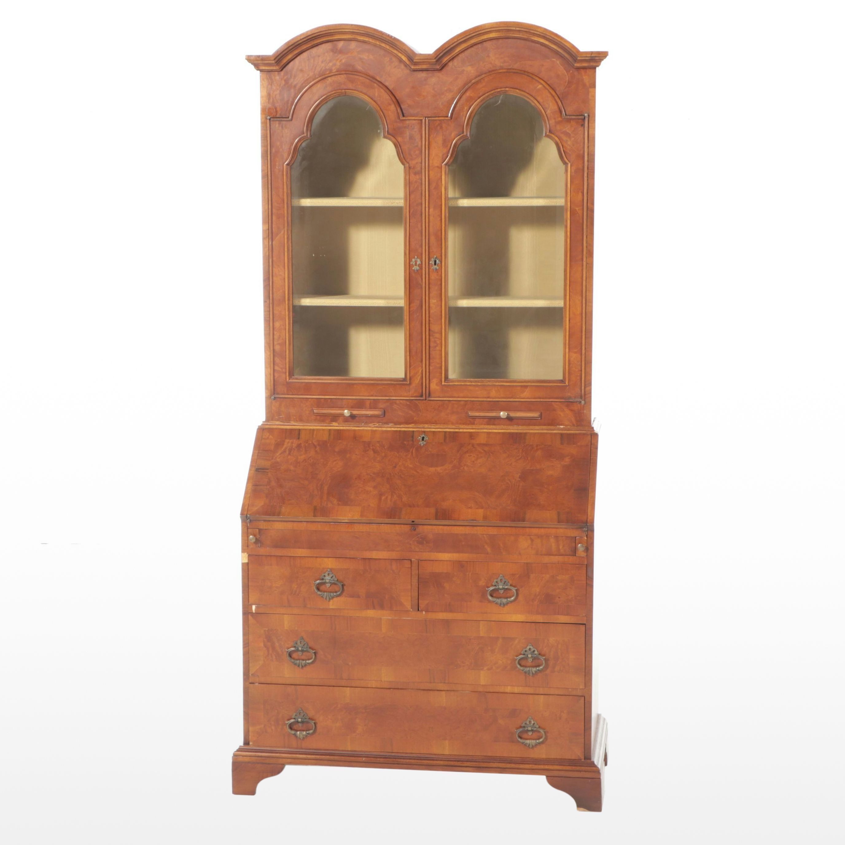 George III Style Mahogany Double-Bonnet Drop Front Desk with Hutch, 20th Century