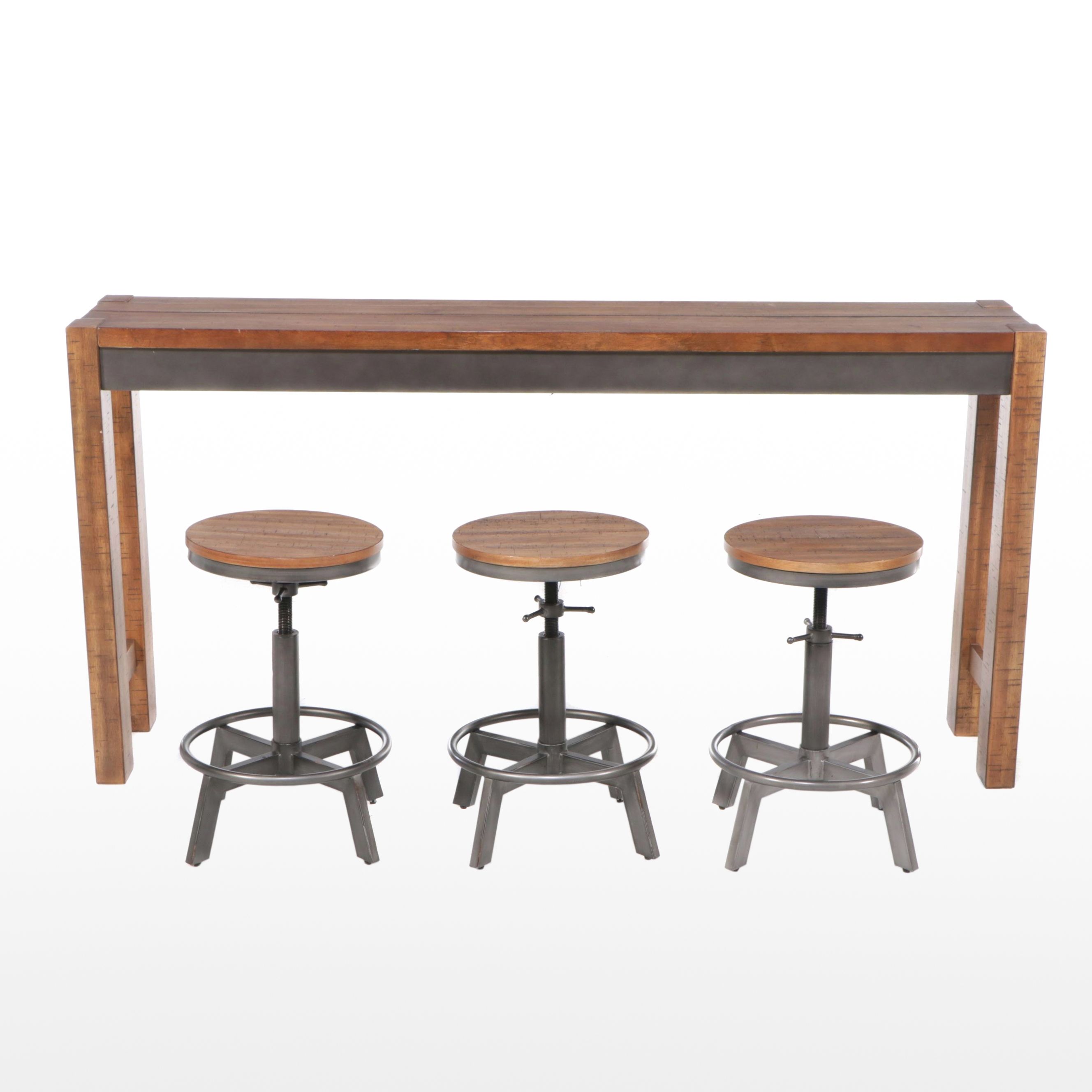 Industrial Style Narrow Bar Table with Three Adjustable Barstools