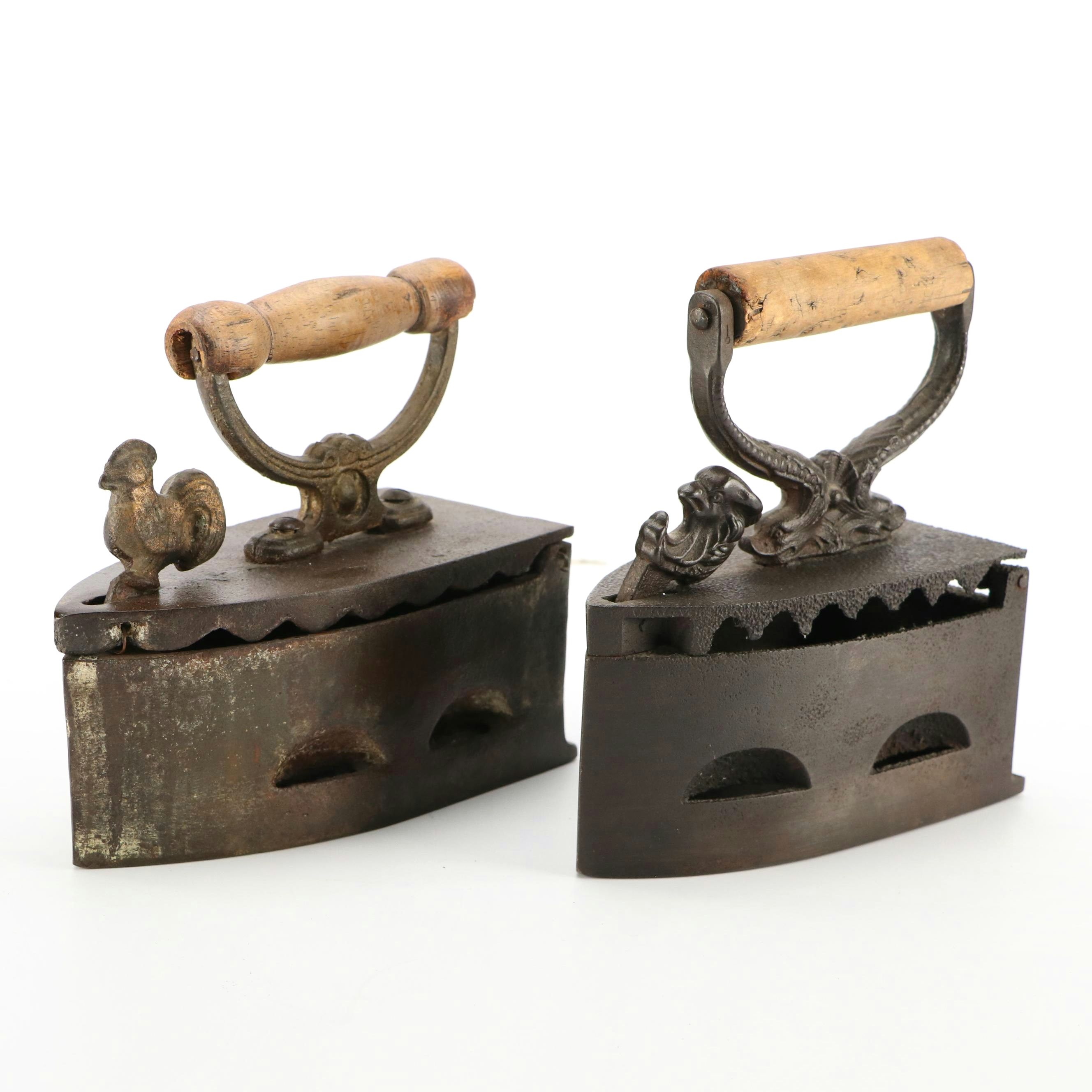 Antique Sad Irons with Wooden Handles