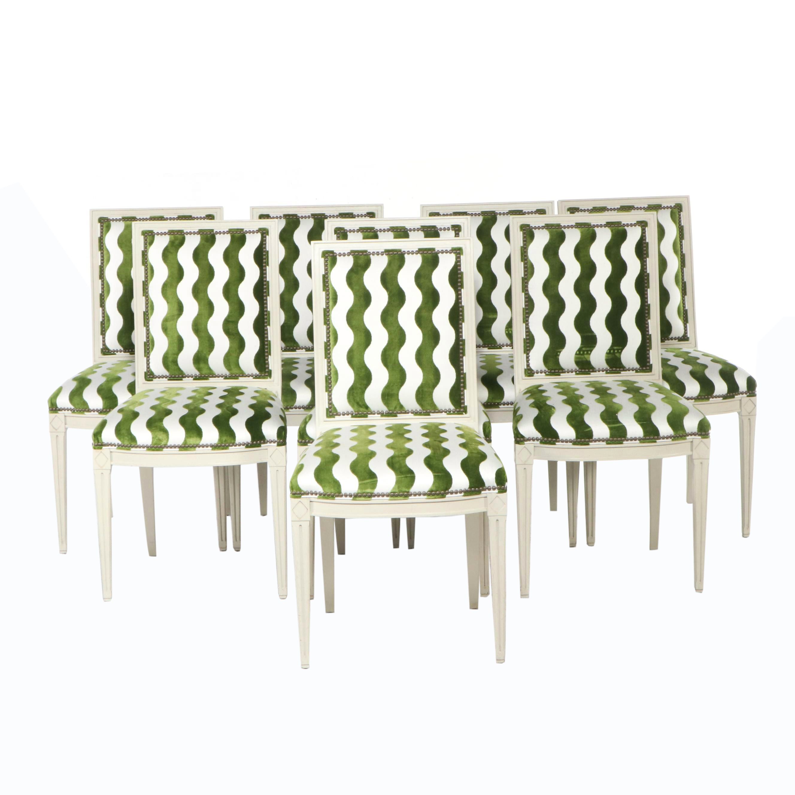 Set of Eight Painted Wood Regency Style Dining Chairs