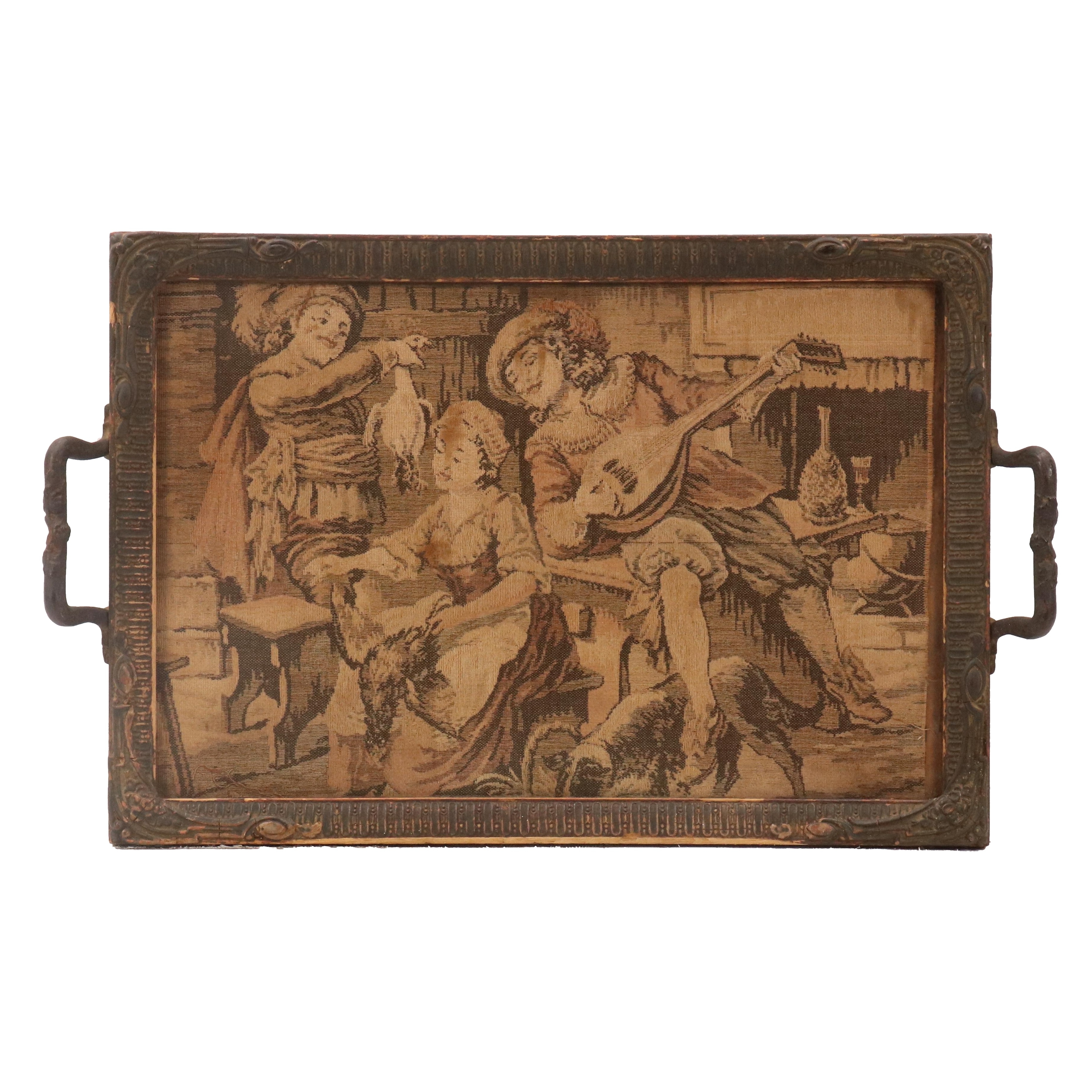 Woven Tapestry with French Tavern Scene, Late 19th / Early 20th Century