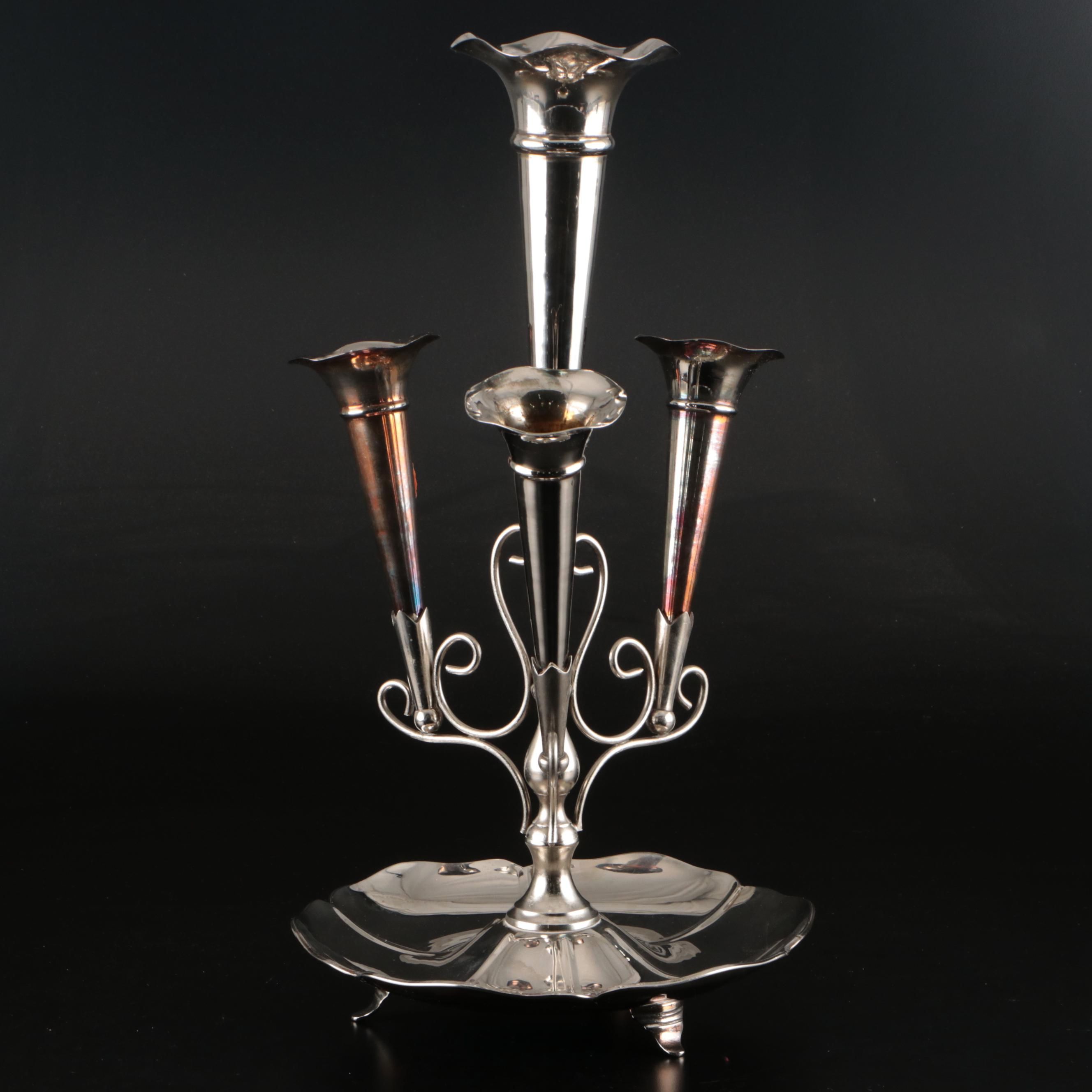 Art Nouveau Silver Plate and Metal Epergne Flower Vase, Early 20th Century