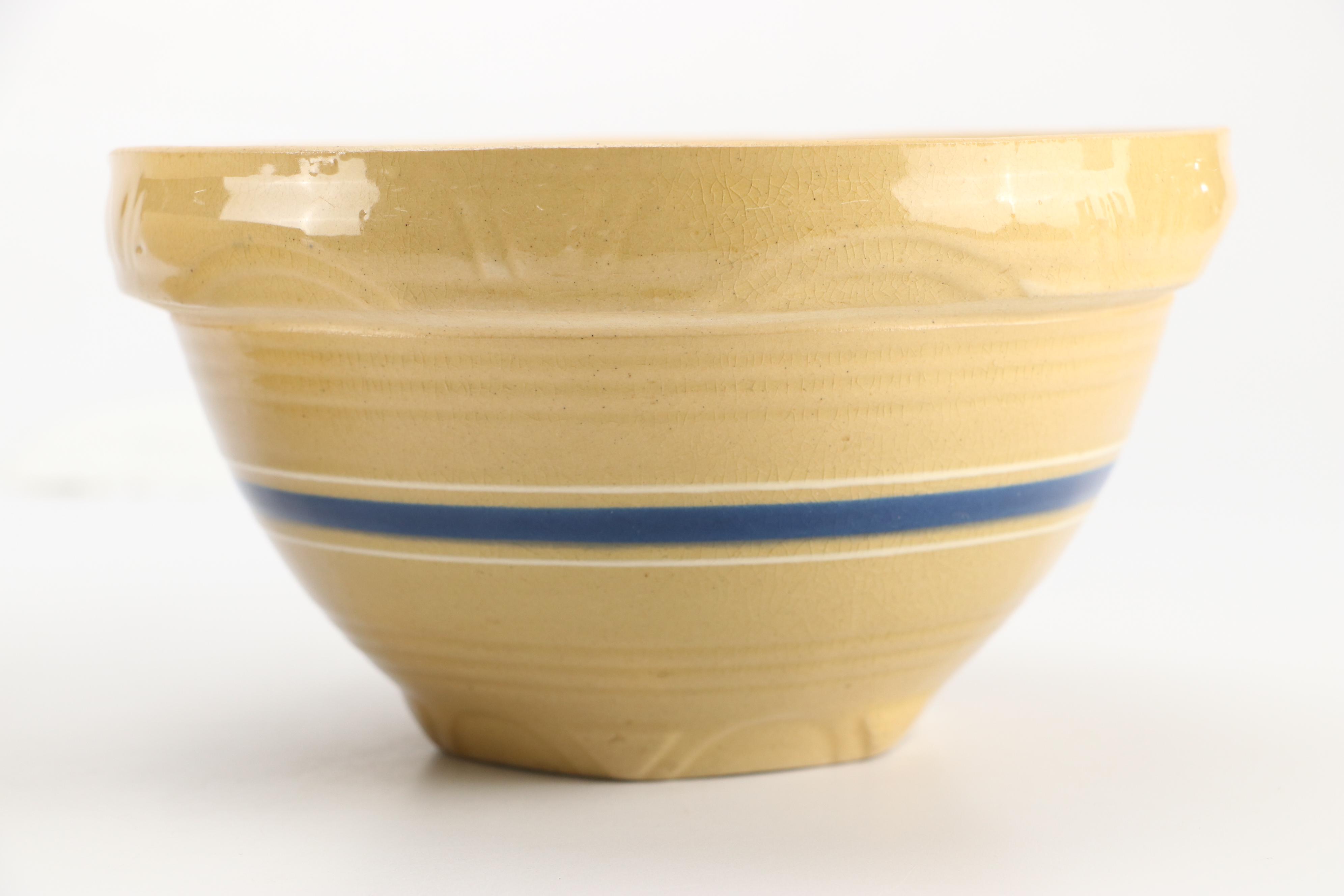 American Yellowware Blue and Brown Banded Mixing Bowls, 20th Century