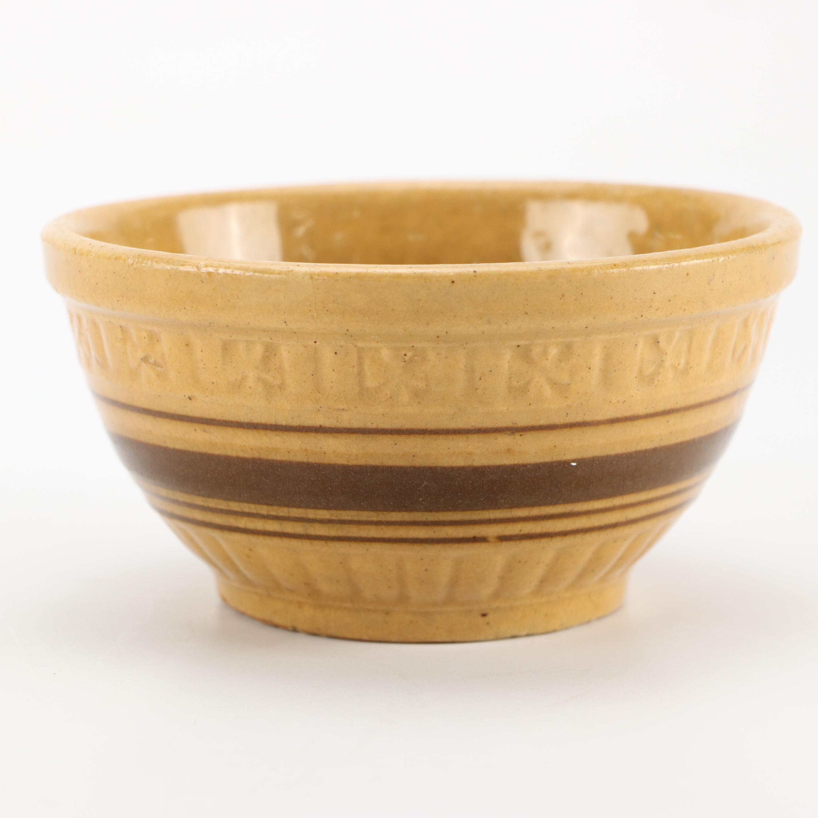 American Yellowware Blue and Brown Banded Mixing Bowls, 20th Century