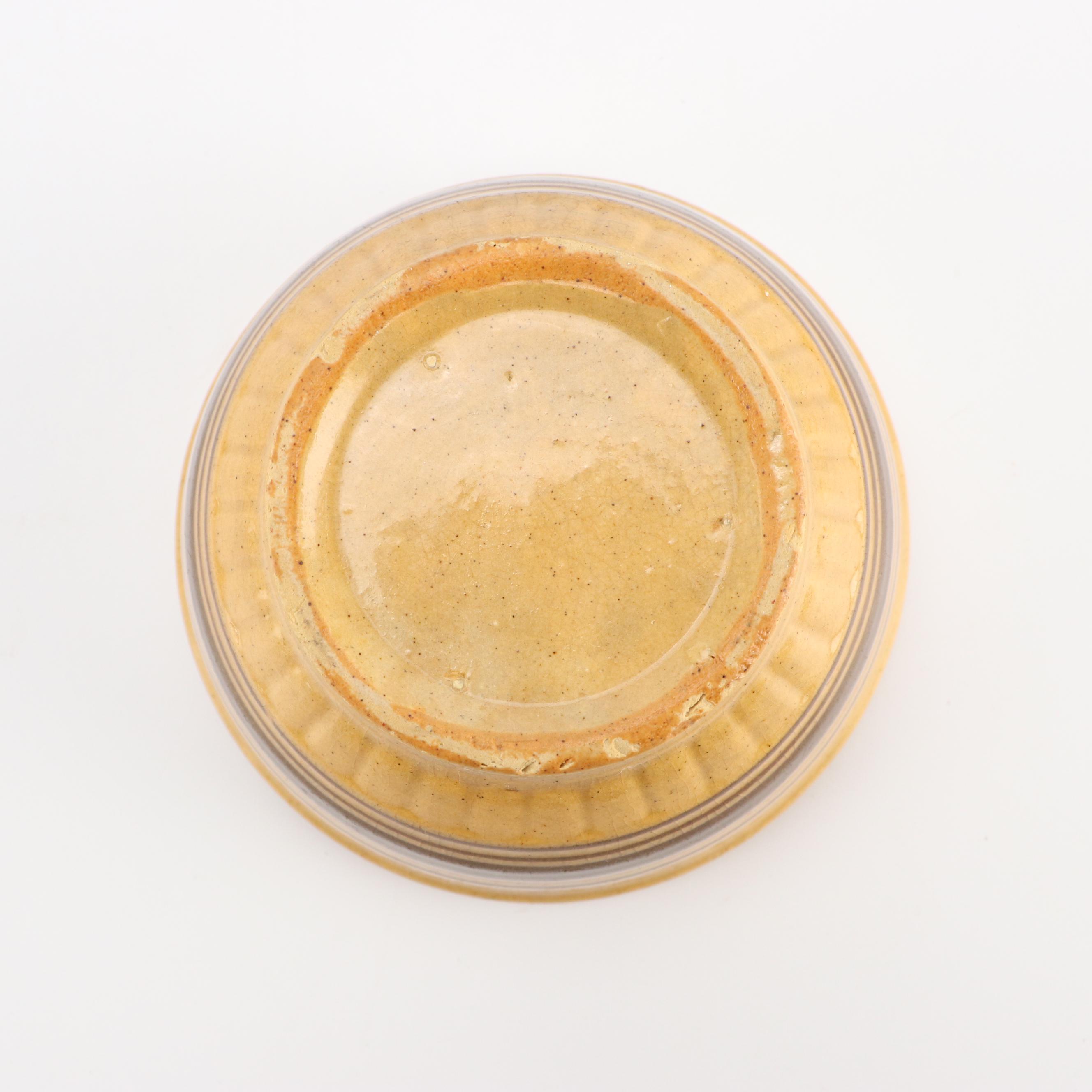 American Yellowware Blue and Brown Banded Mixing Bowls, 20th Century