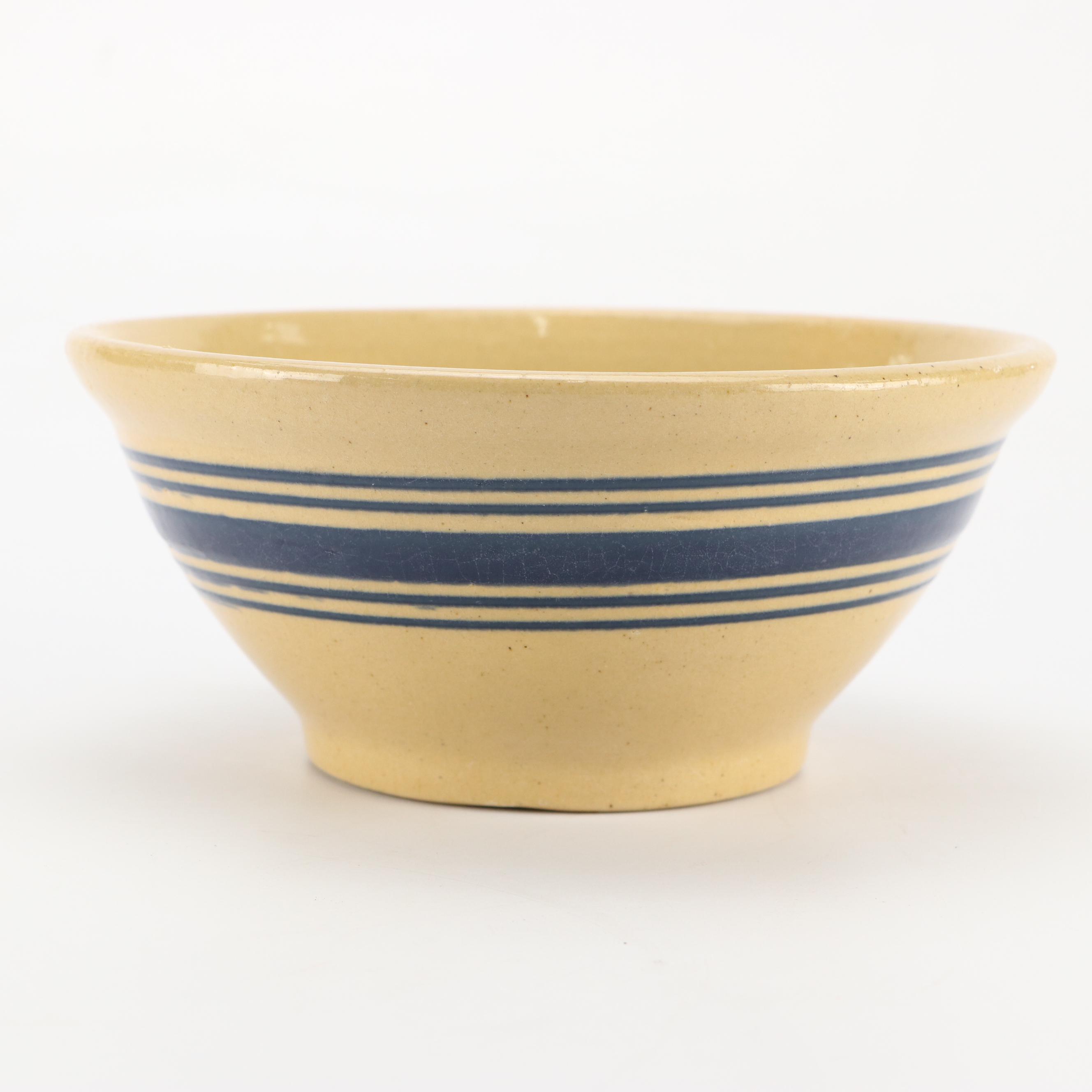 American Yellowware Blue and Brown Banded Mixing Bowls, 20th Century
