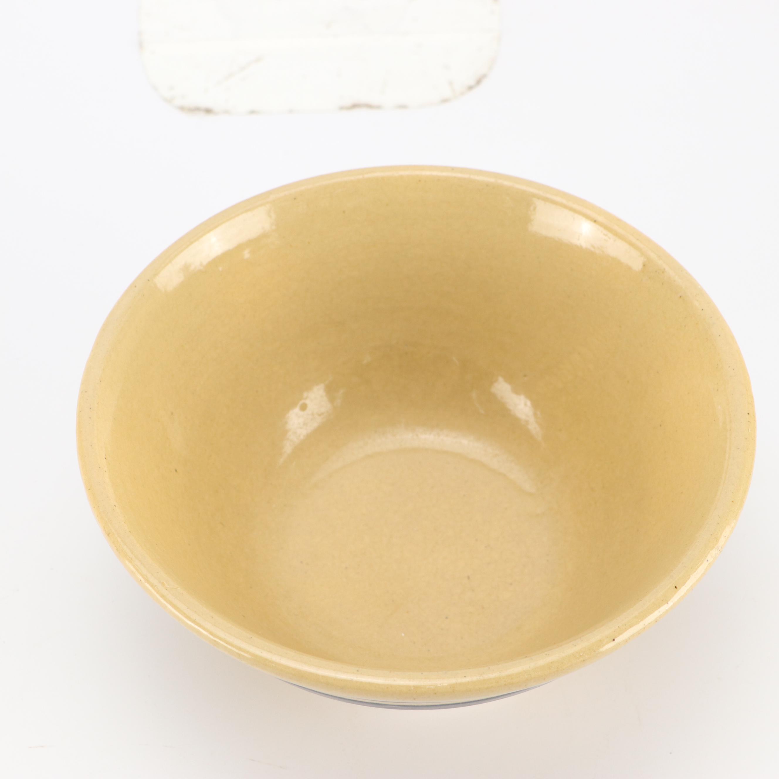 American Yellowware Blue and Brown Banded Mixing Bowls, 20th Century