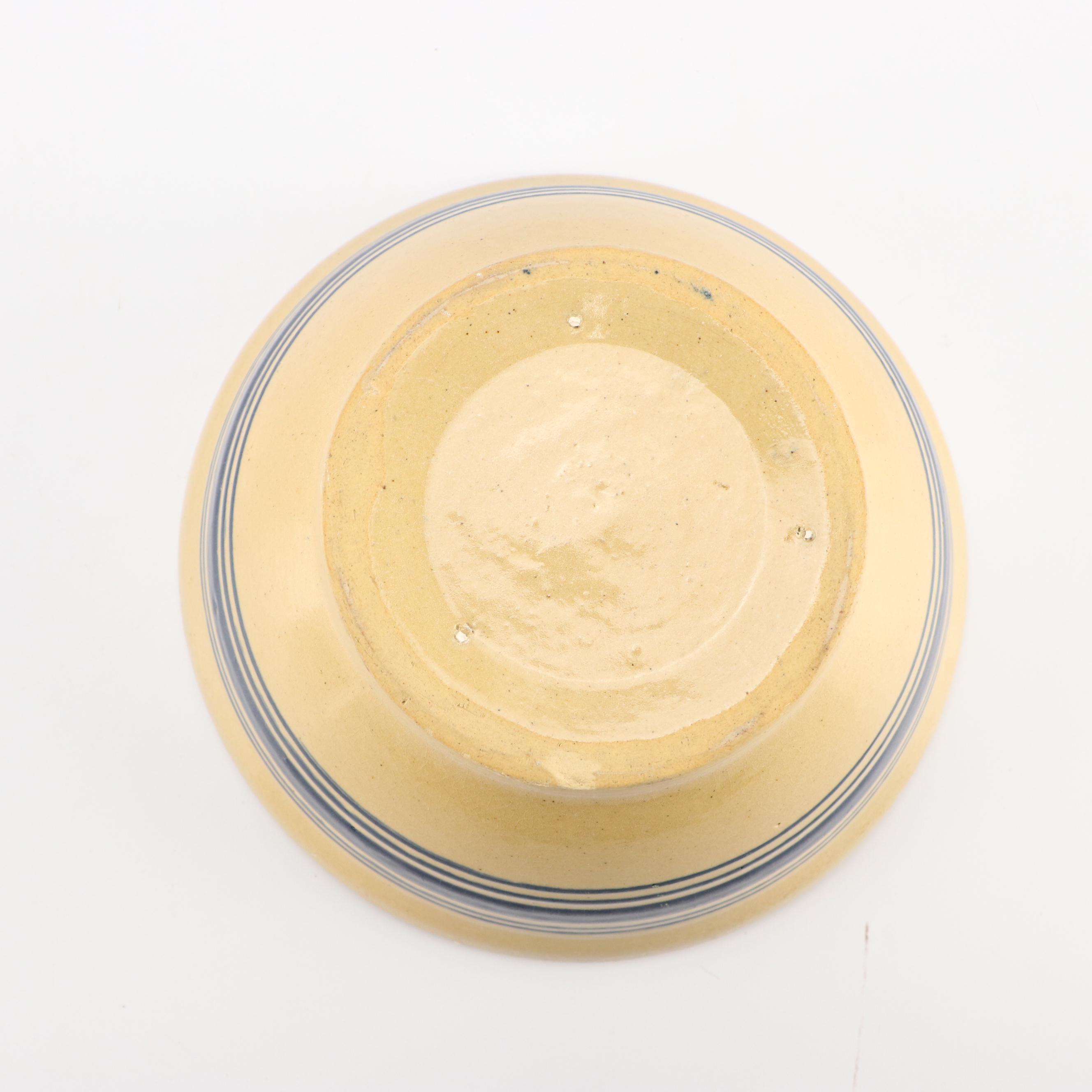 American Yellowware Blue and Brown Banded Mixing Bowls, 20th Century