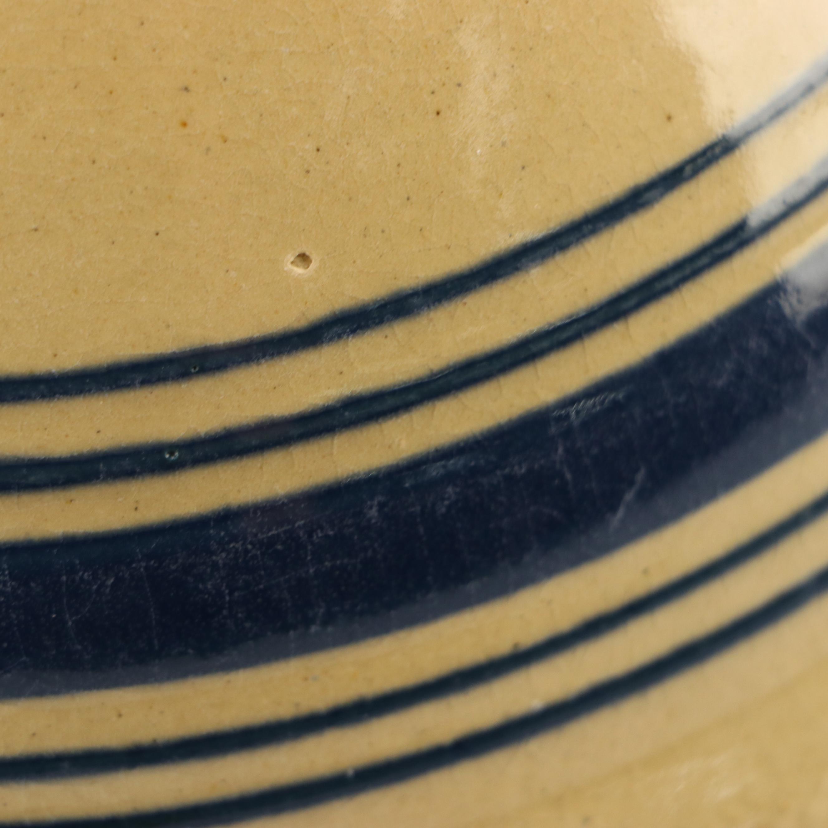 American Yellowware Blue and Brown Banded Mixing Bowls, 20th Century