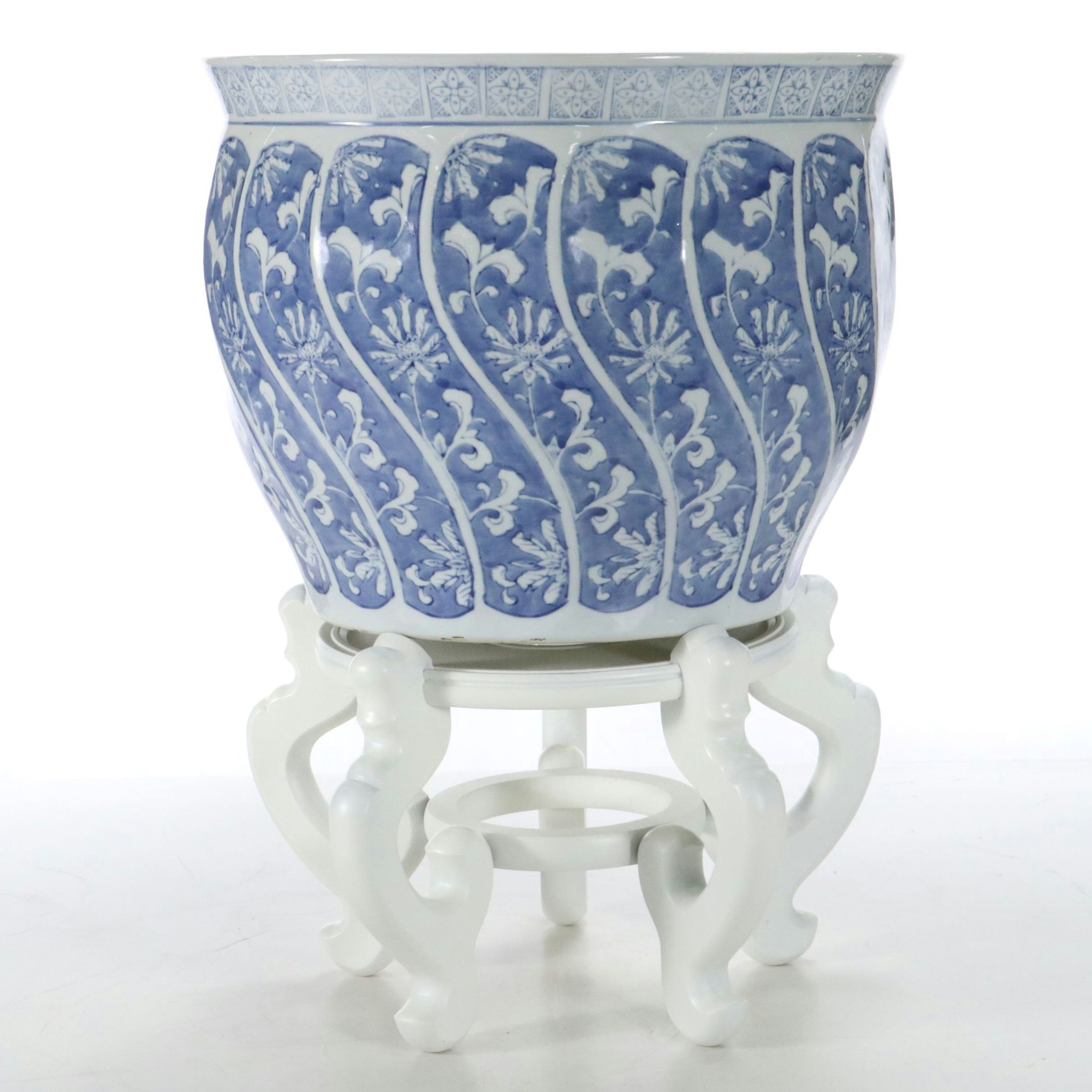 Chinese Blue and White Porcelain Planter on Stand