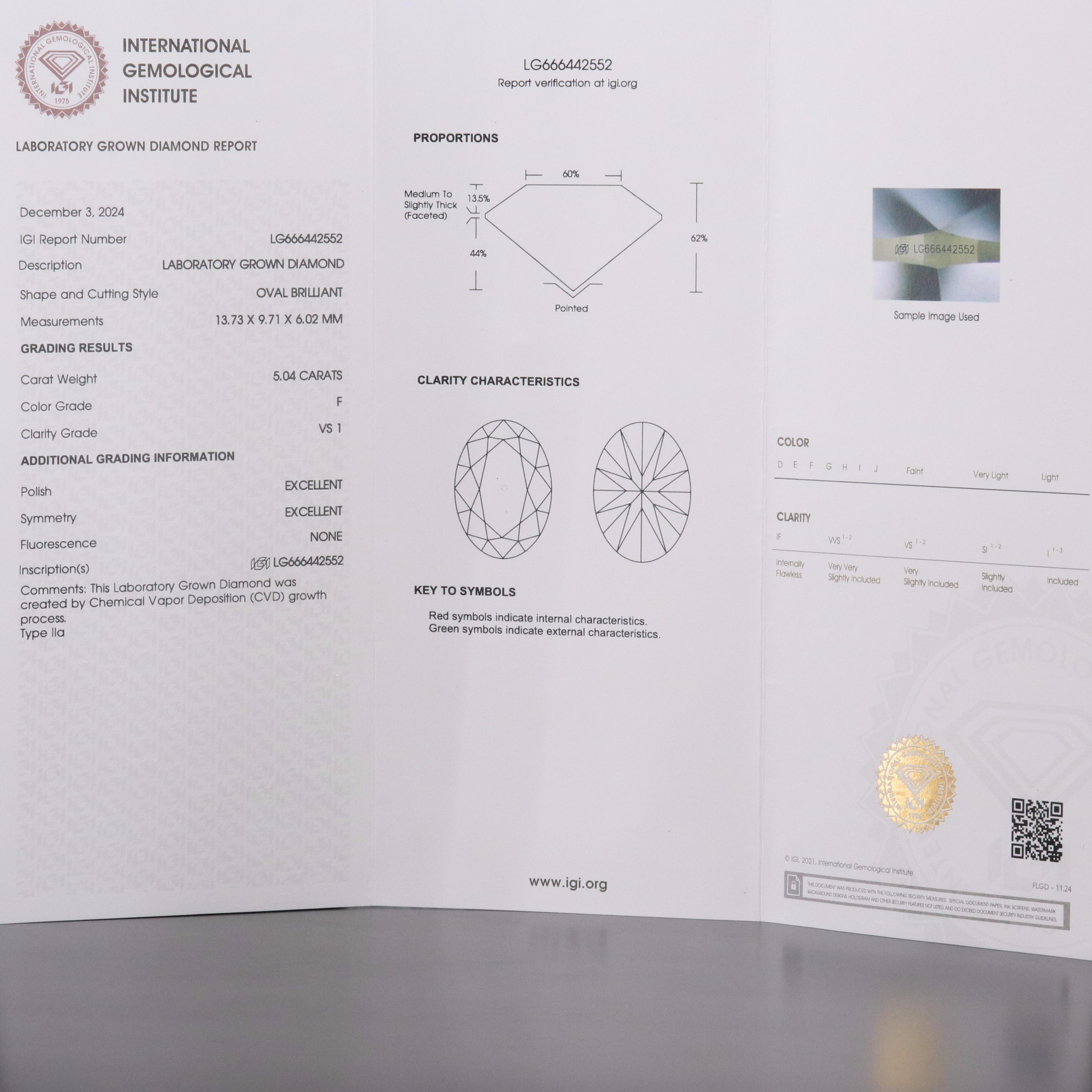 18K 7.12 Lab Grown Diamond Ring with Physical and Digital IGI Reports