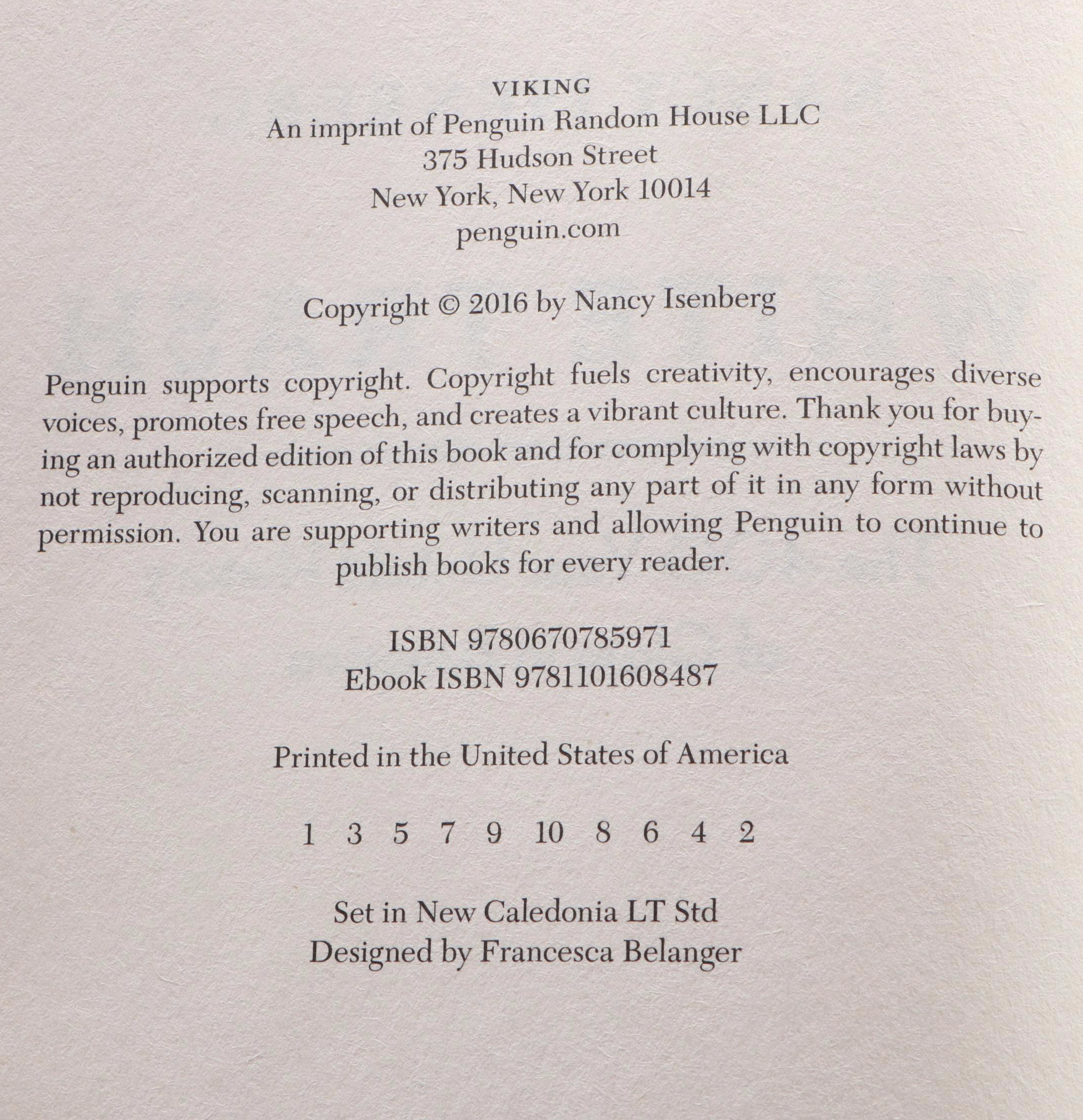 First Edition "White Trash" by Nancy Isenberg and More Books