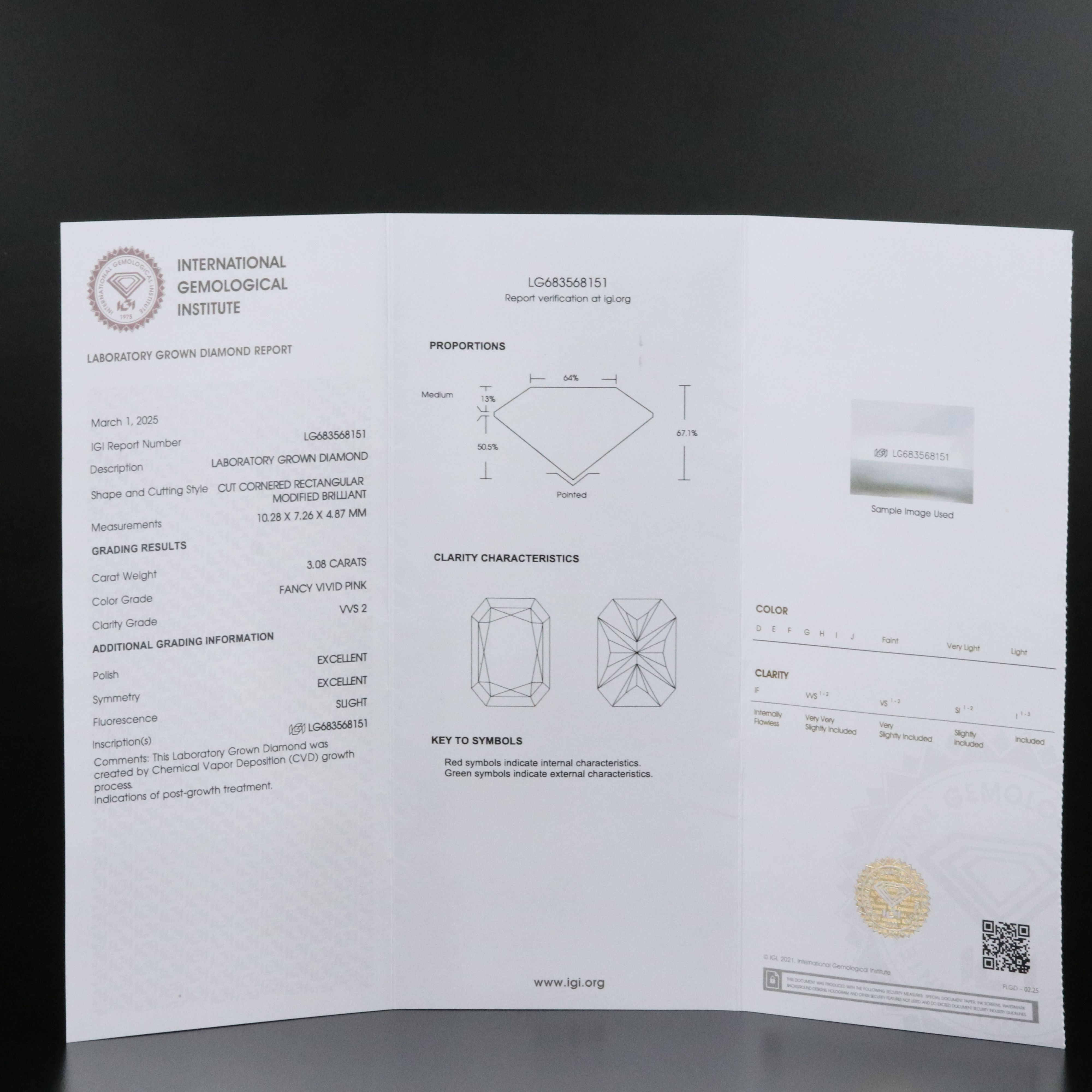 Loose 3.08 CT Lab Grown Fancy Pink Diamond with IGI Report