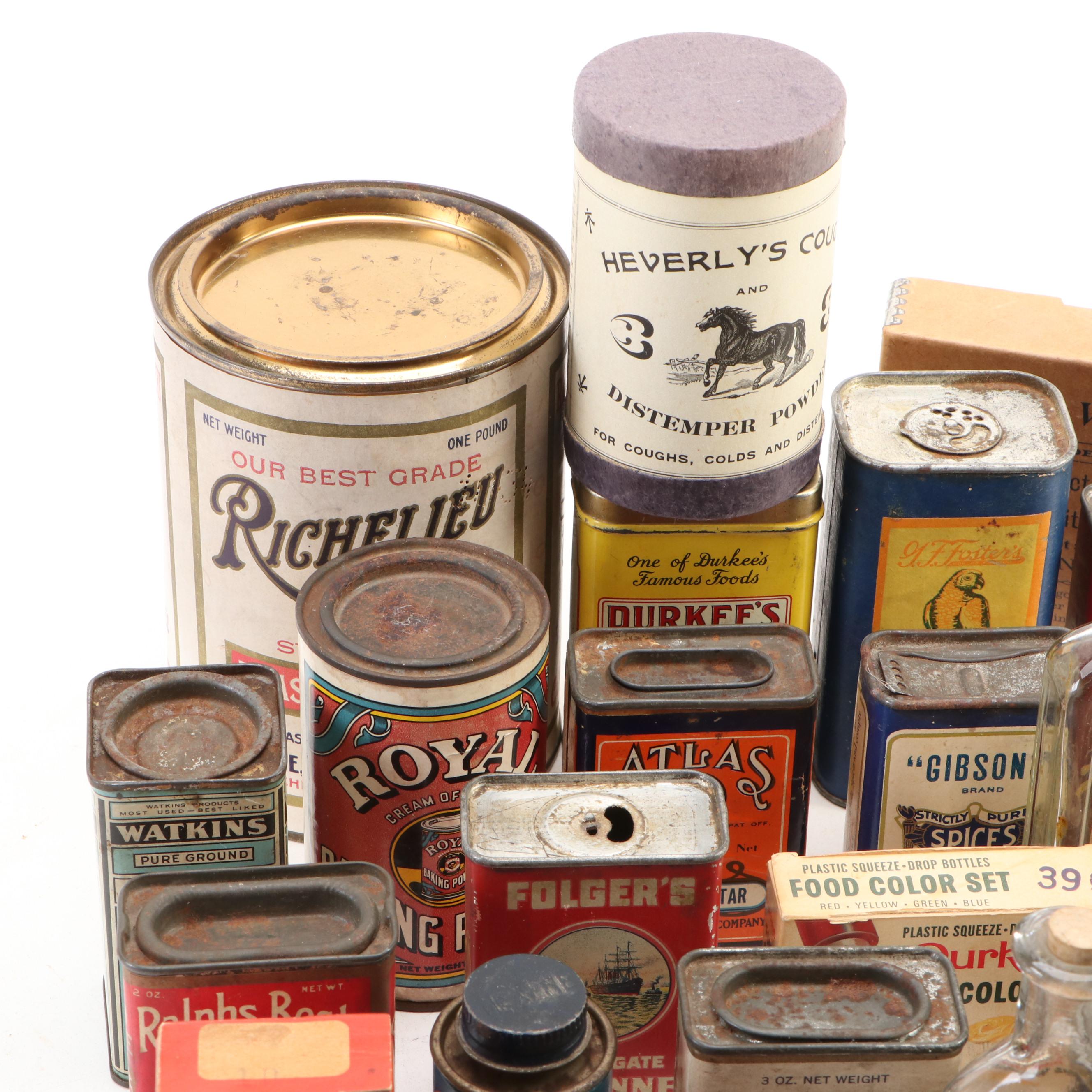 Royal Baking Powder, Clover Farm, Three Crow with More Tins and Bottles