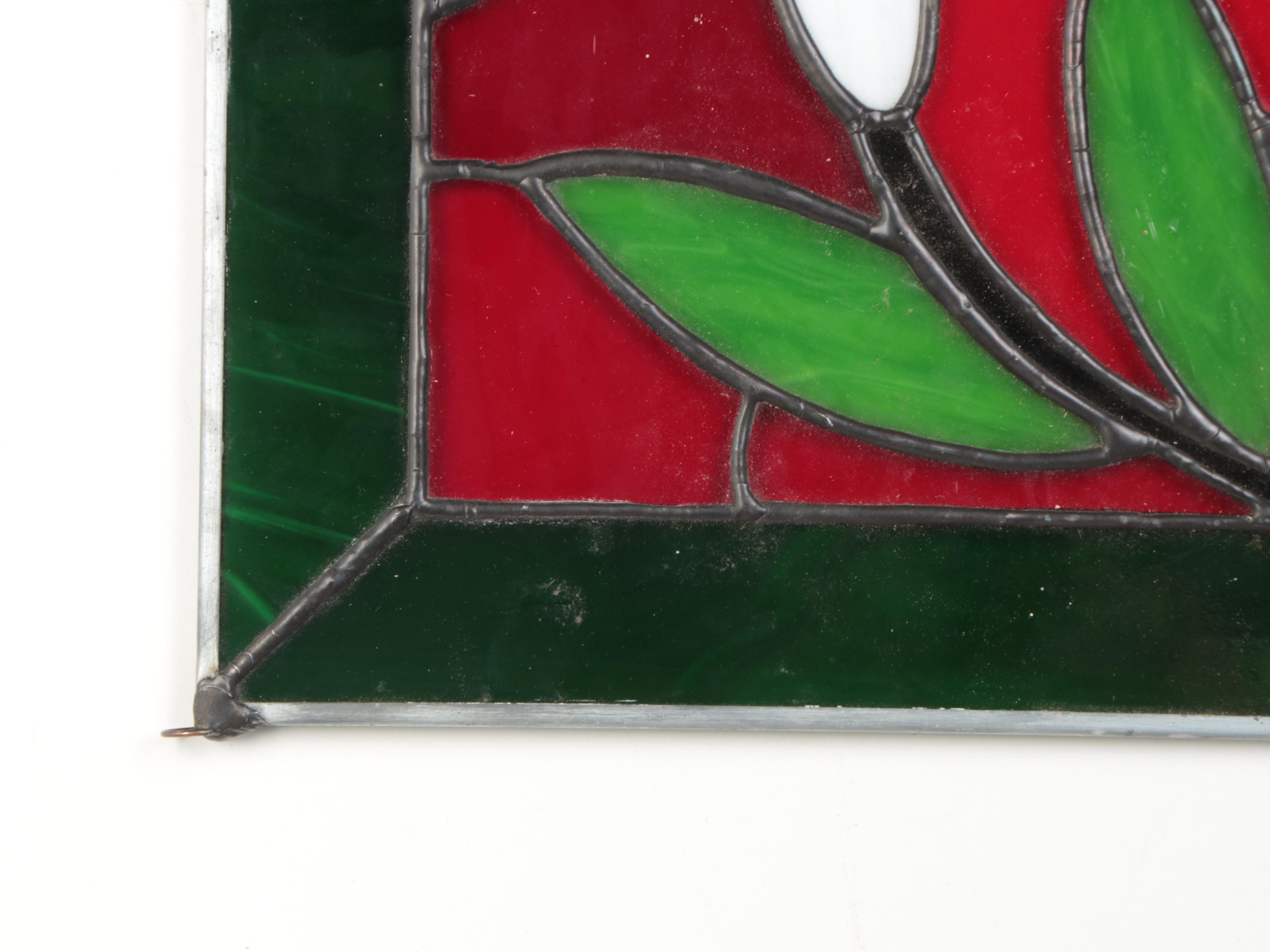 Stained and Slag Glass Floral Panel