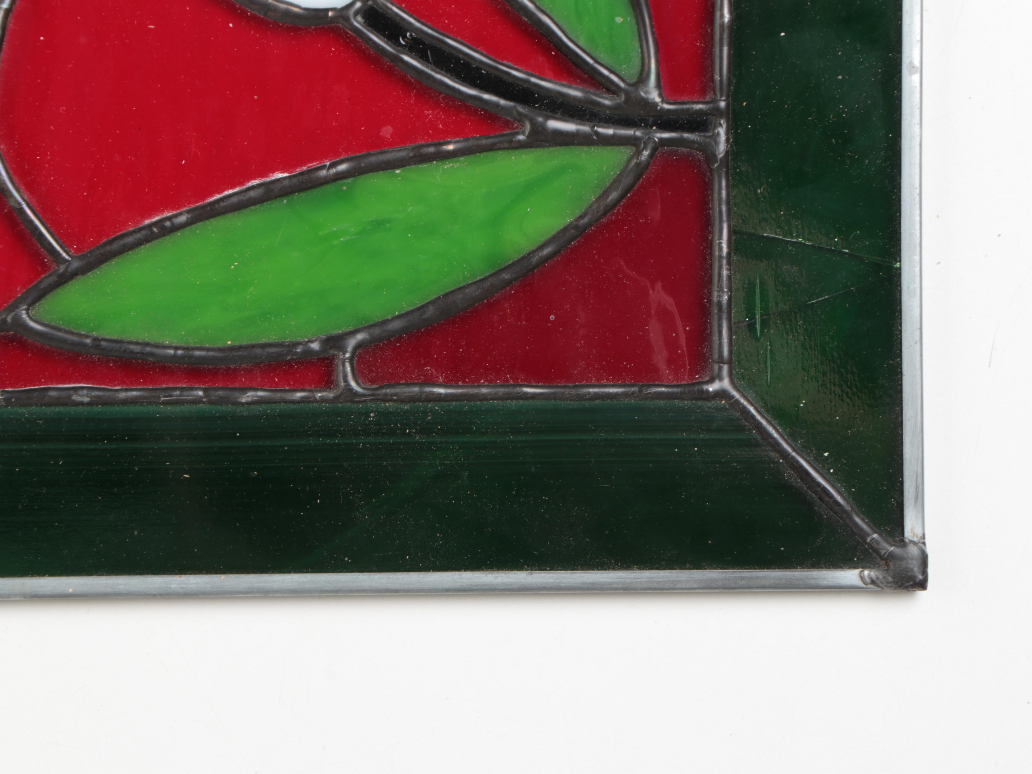 Stained and Slag Glass Floral Panel