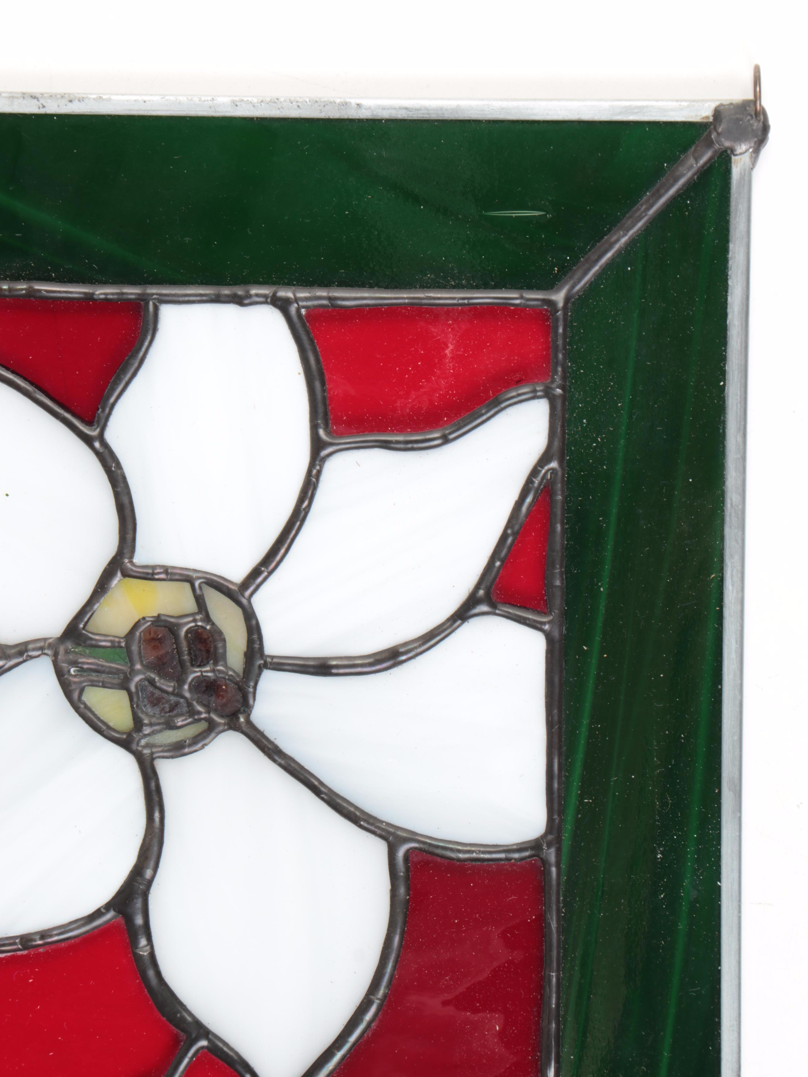 Stained and Slag Glass Floral Panel