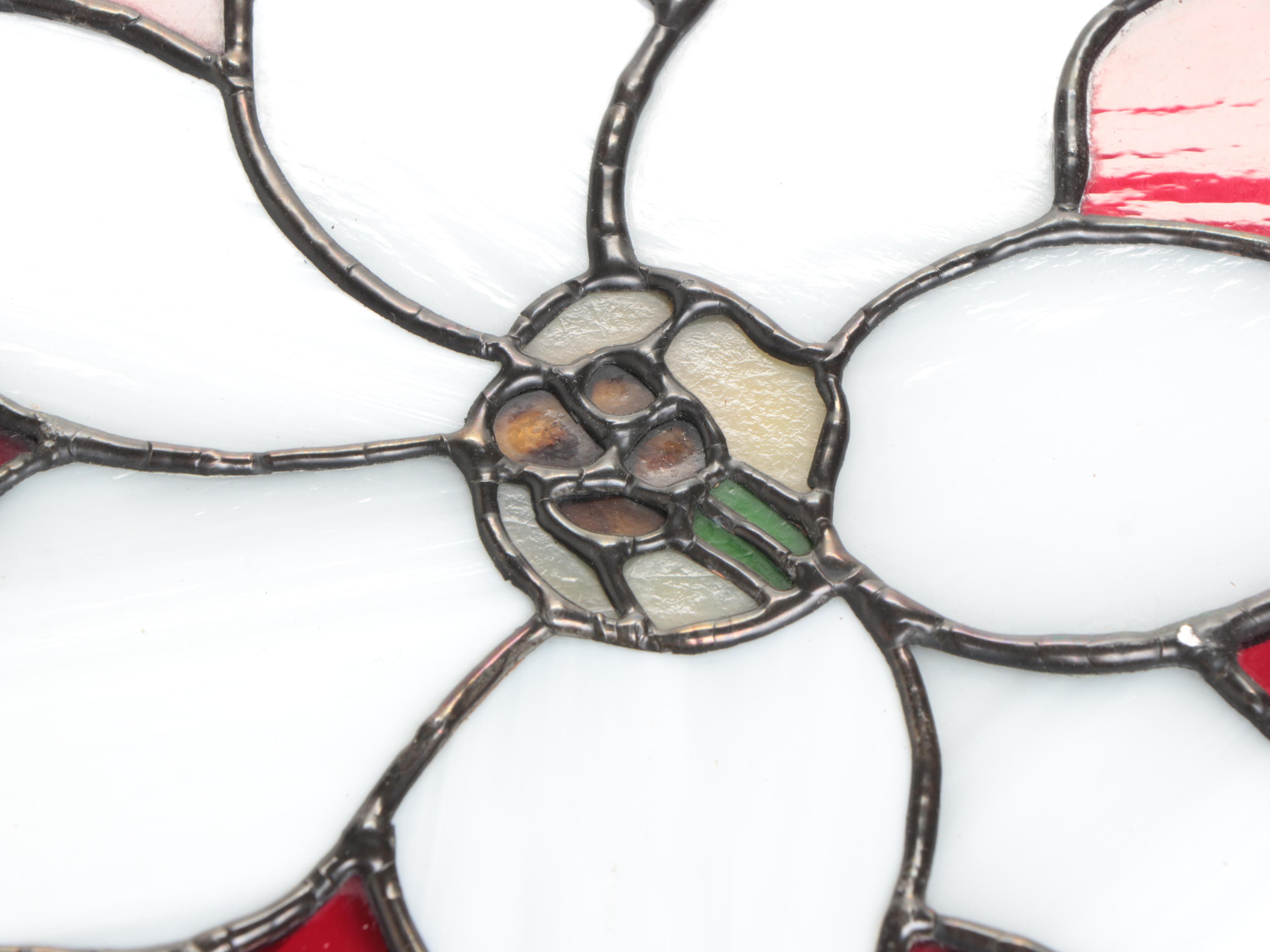 Stained and Slag Glass Floral Panel