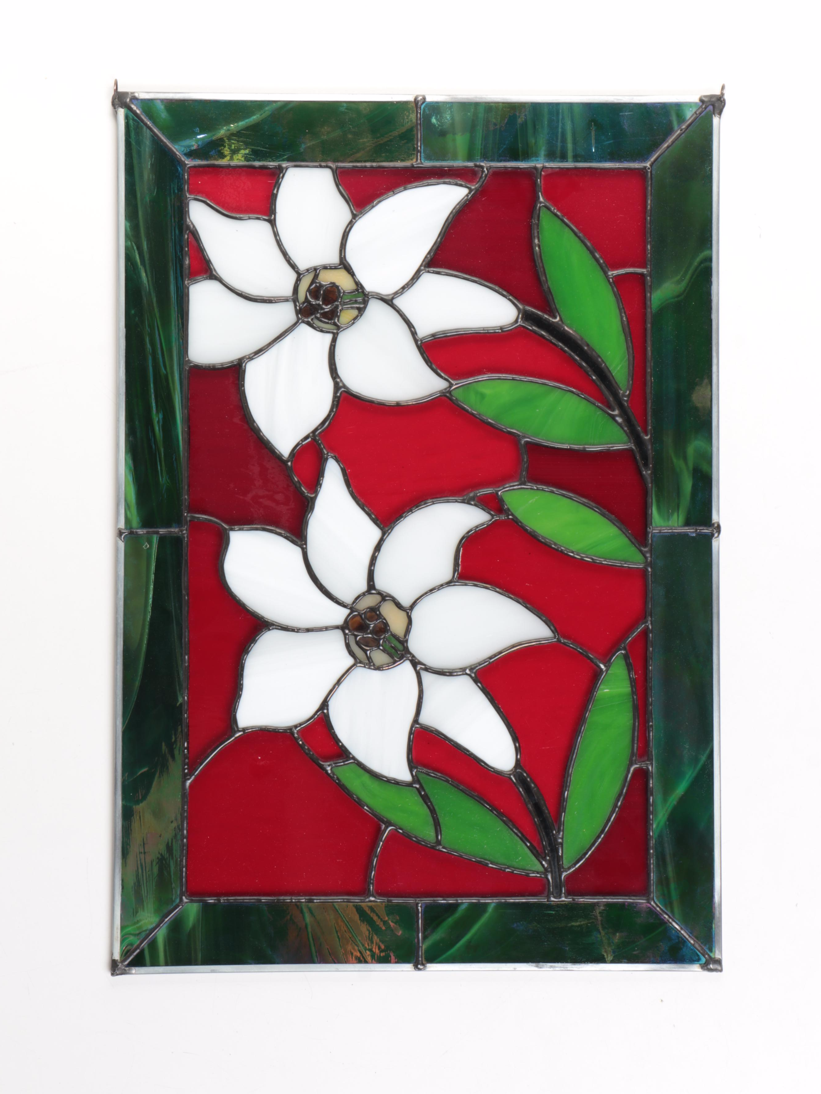Stained and Slag Glass Floral Panel