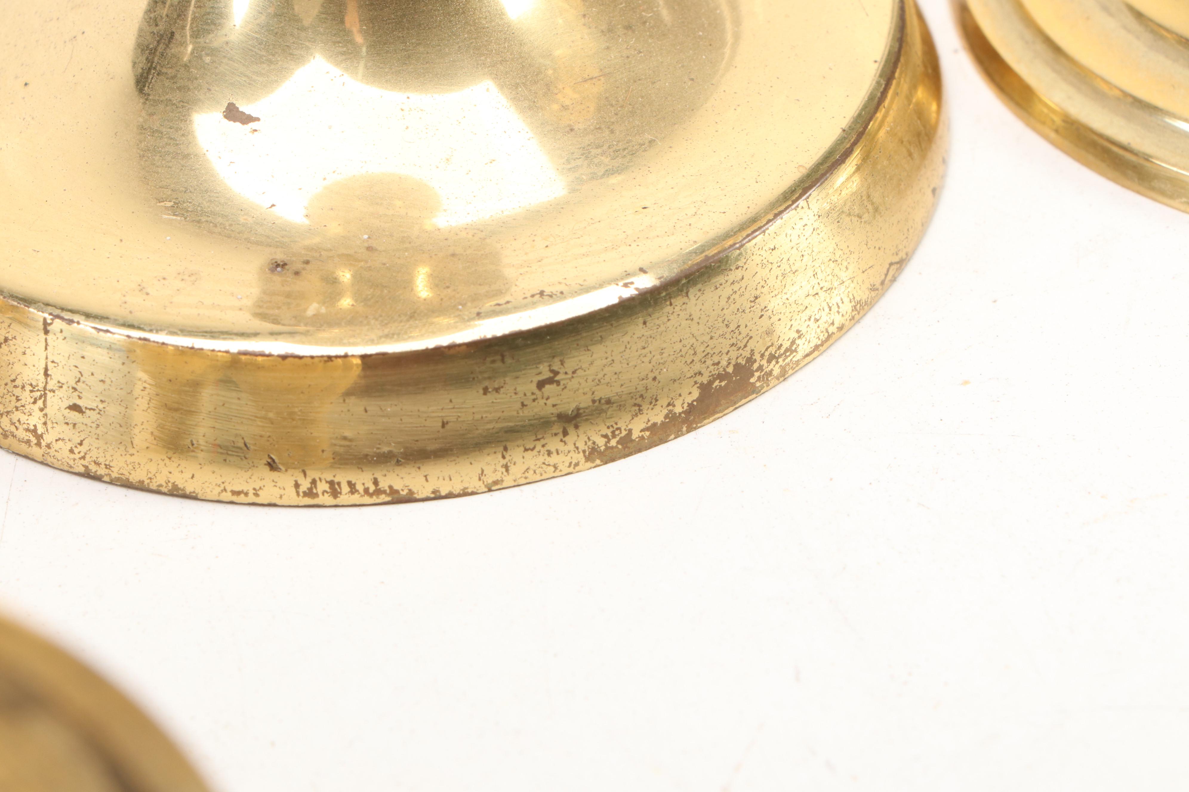 English Brass Candlesticks and Chamberstick