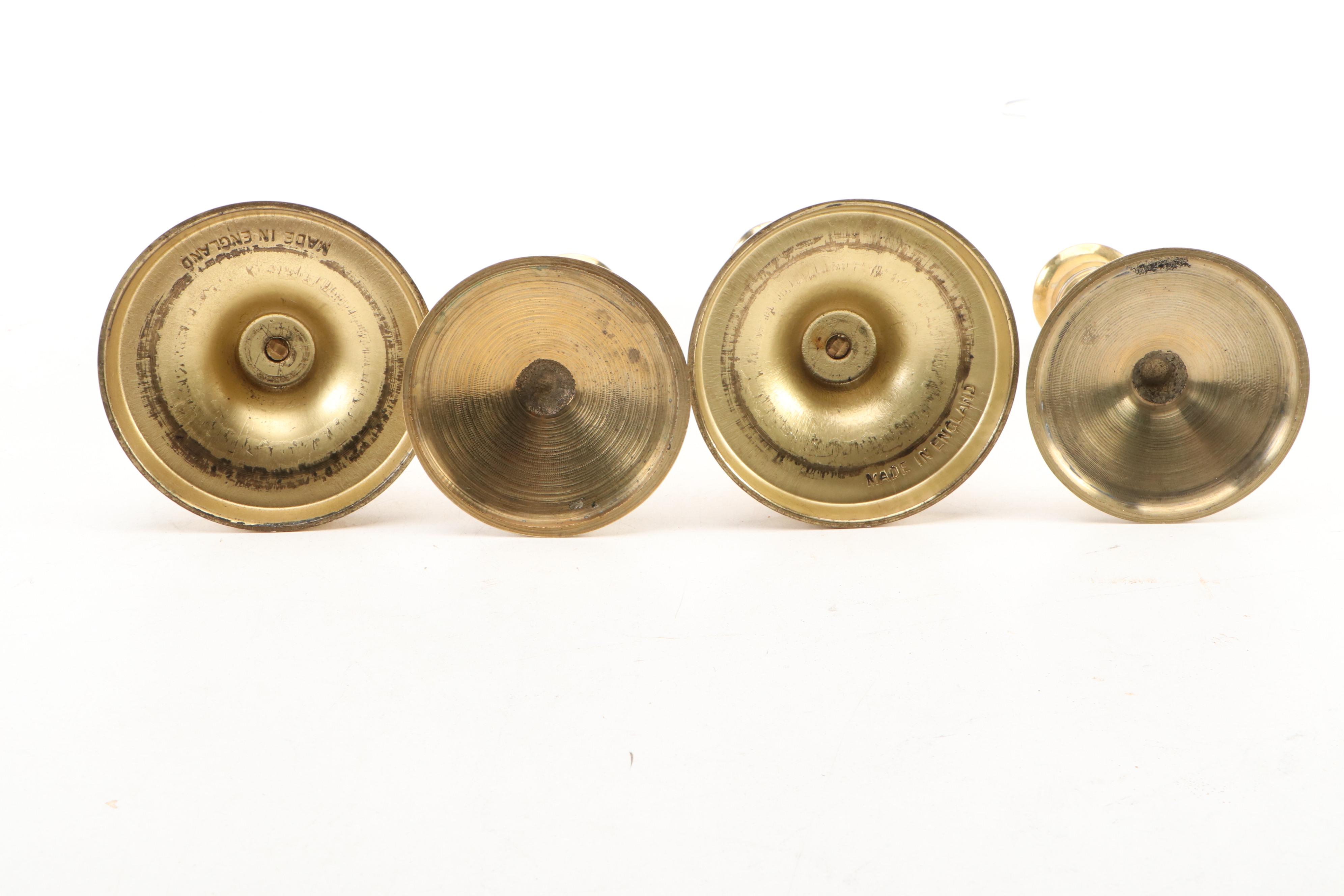 English Brass Candlesticks and Chamberstick