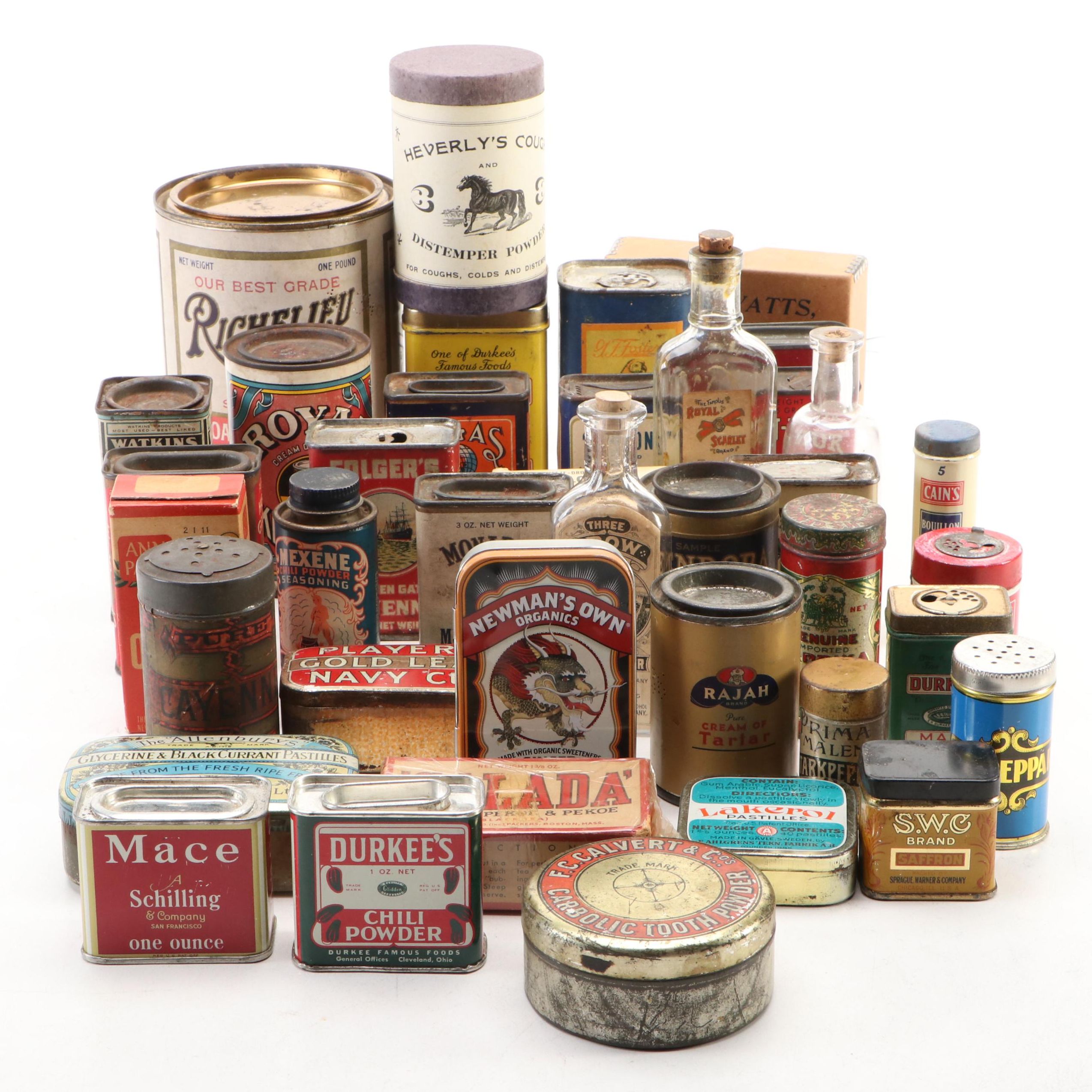 Royal Baking Powder, Clover Farm, Three Crow with More Tins and Bottles