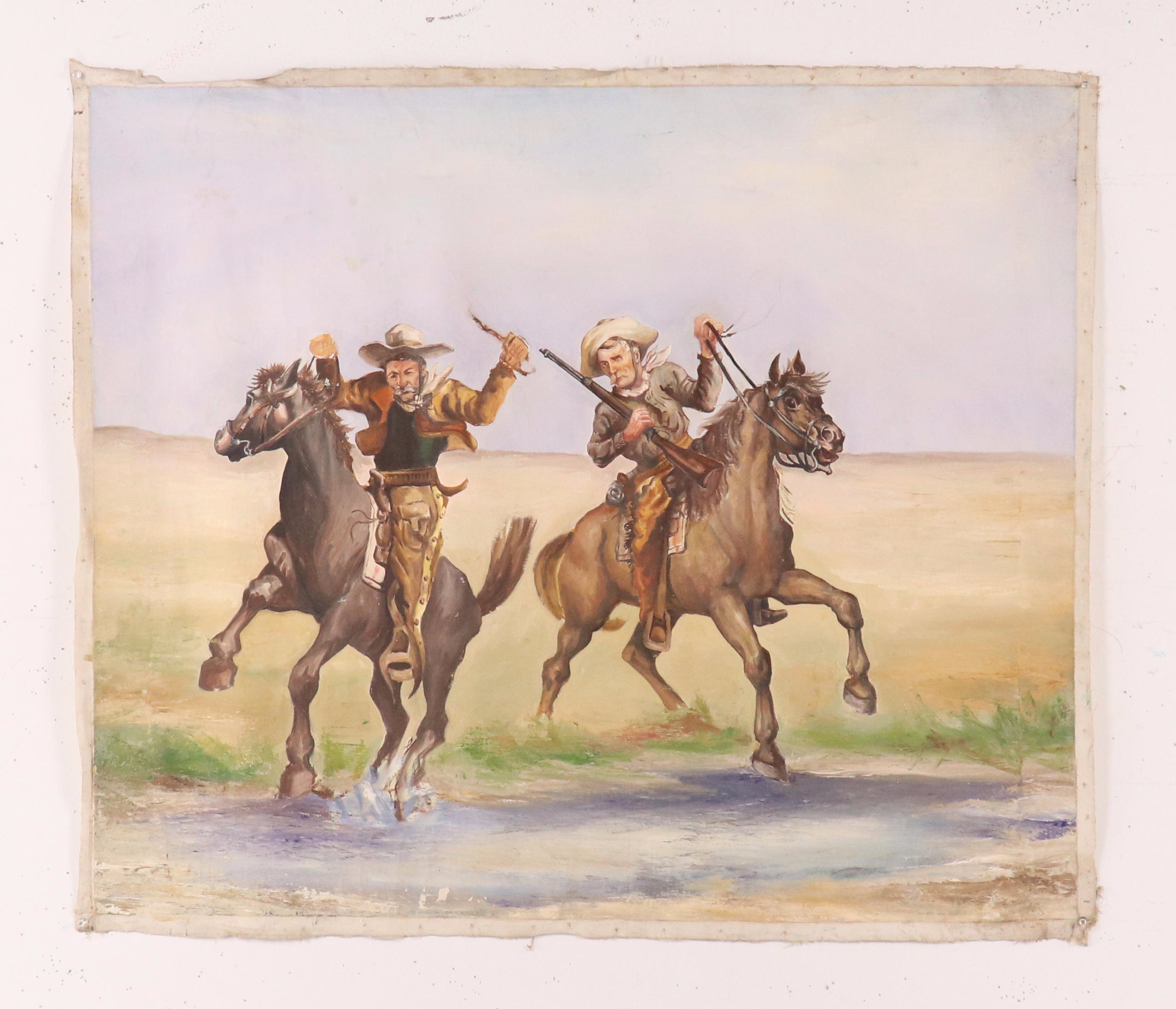 James L. Bruch Western Genre Oil Painting of Two Cowboys