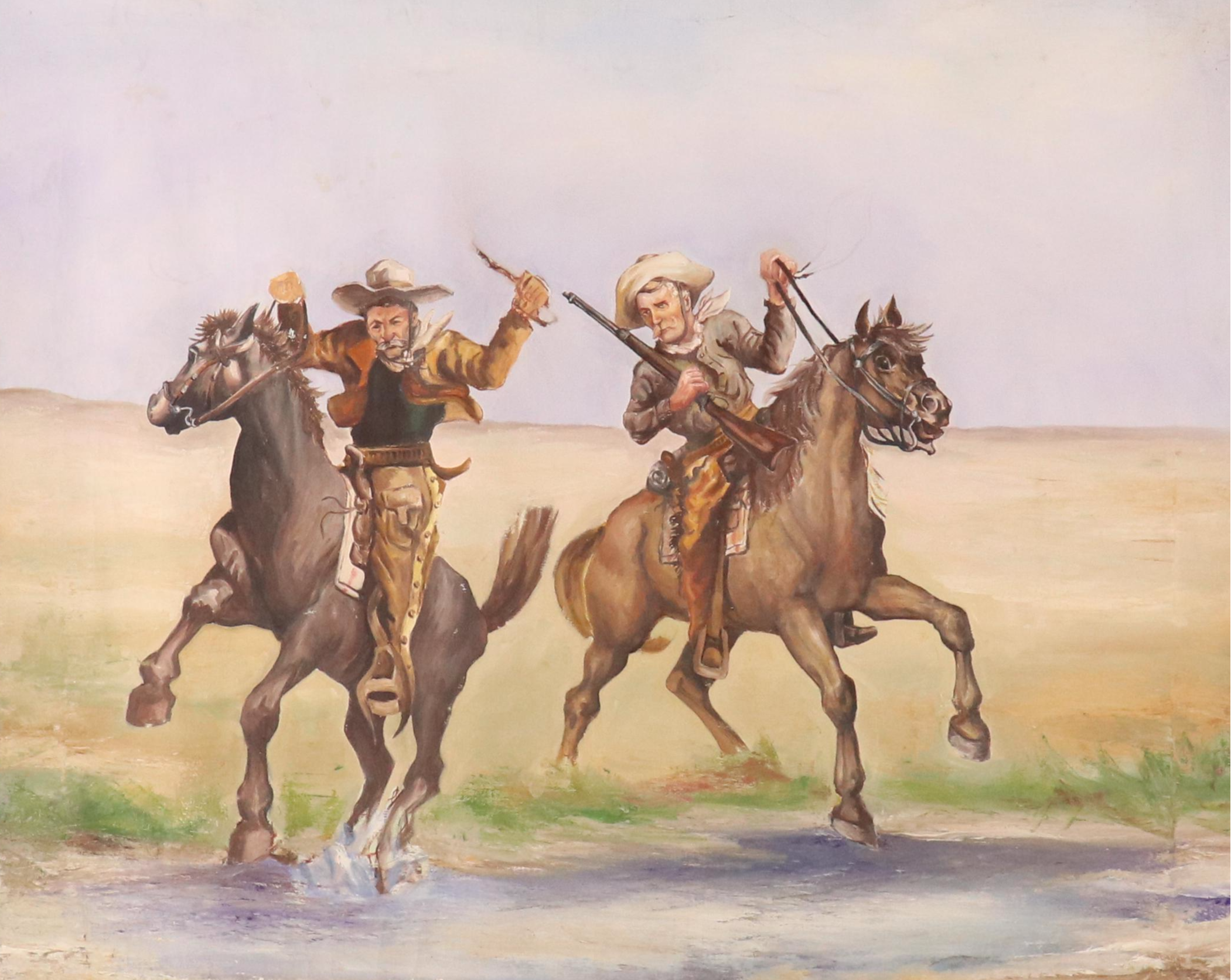 James L. Bruch Western Genre Oil Painting of Two Cowboys