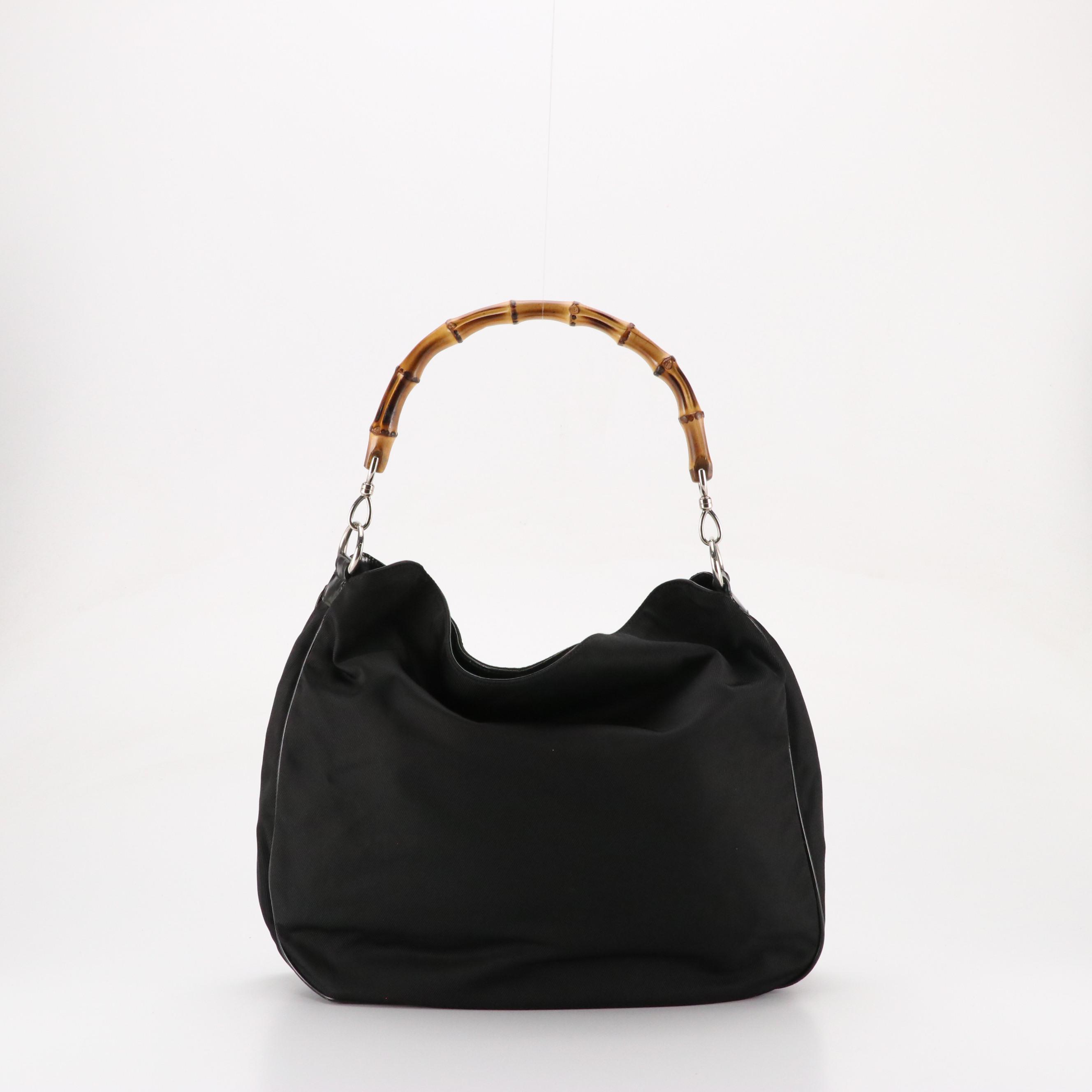 Gucci Bamboo Two-Way Hobo Bag in Black Nylon and Leather