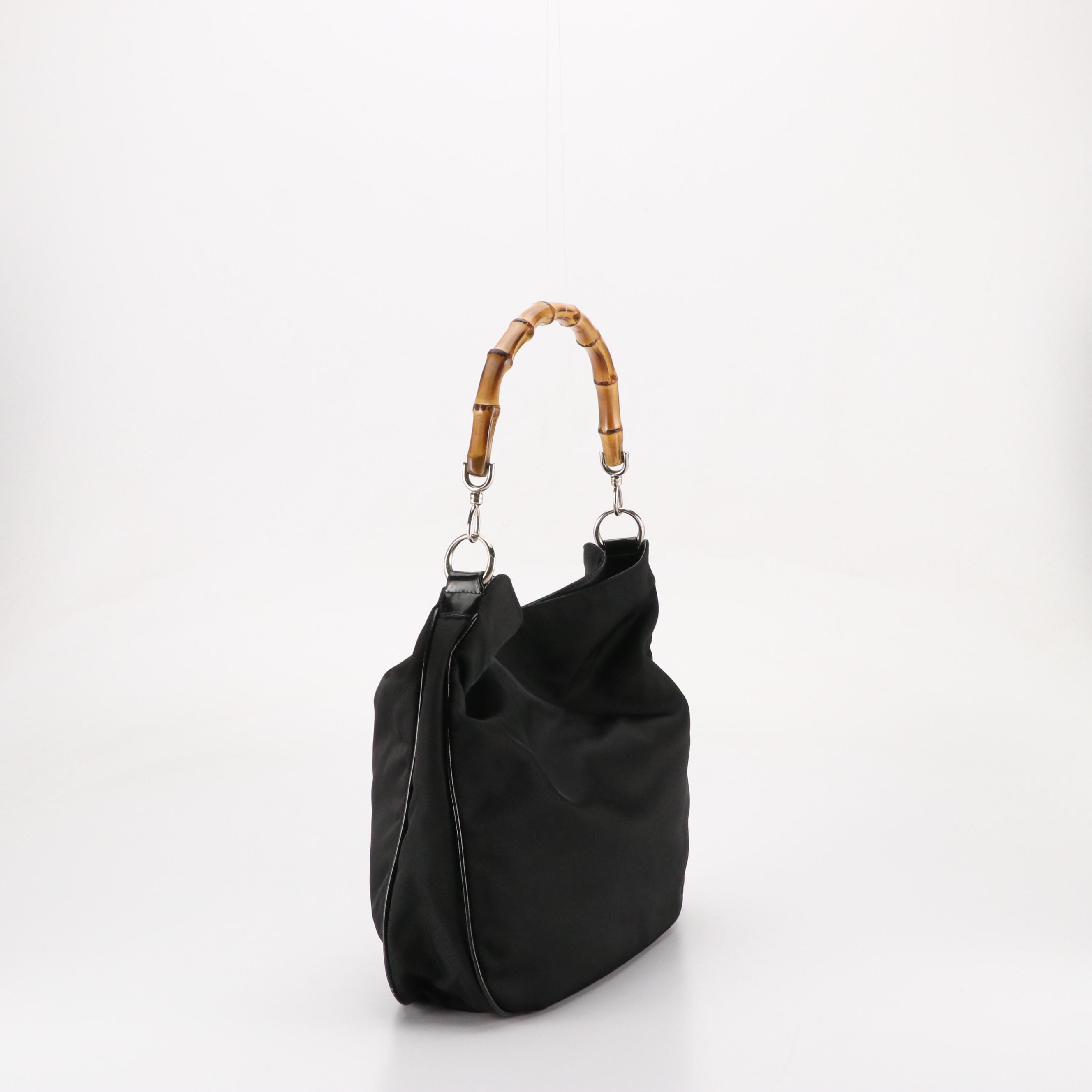 Gucci Bamboo Two-Way Hobo Bag in Black Nylon and Leather