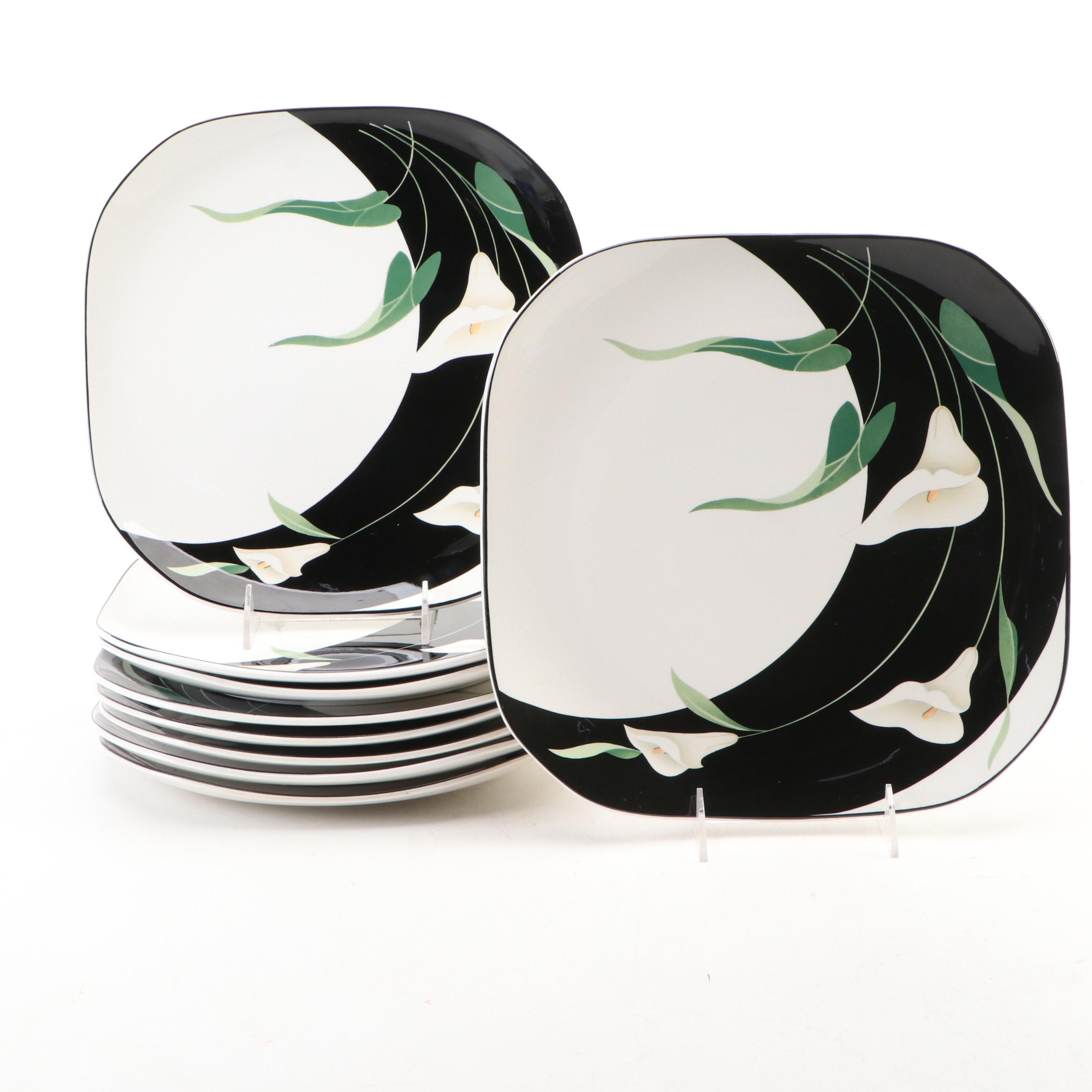 Sango "Black Lilies" Ceramic Square Plates, 1984–1994