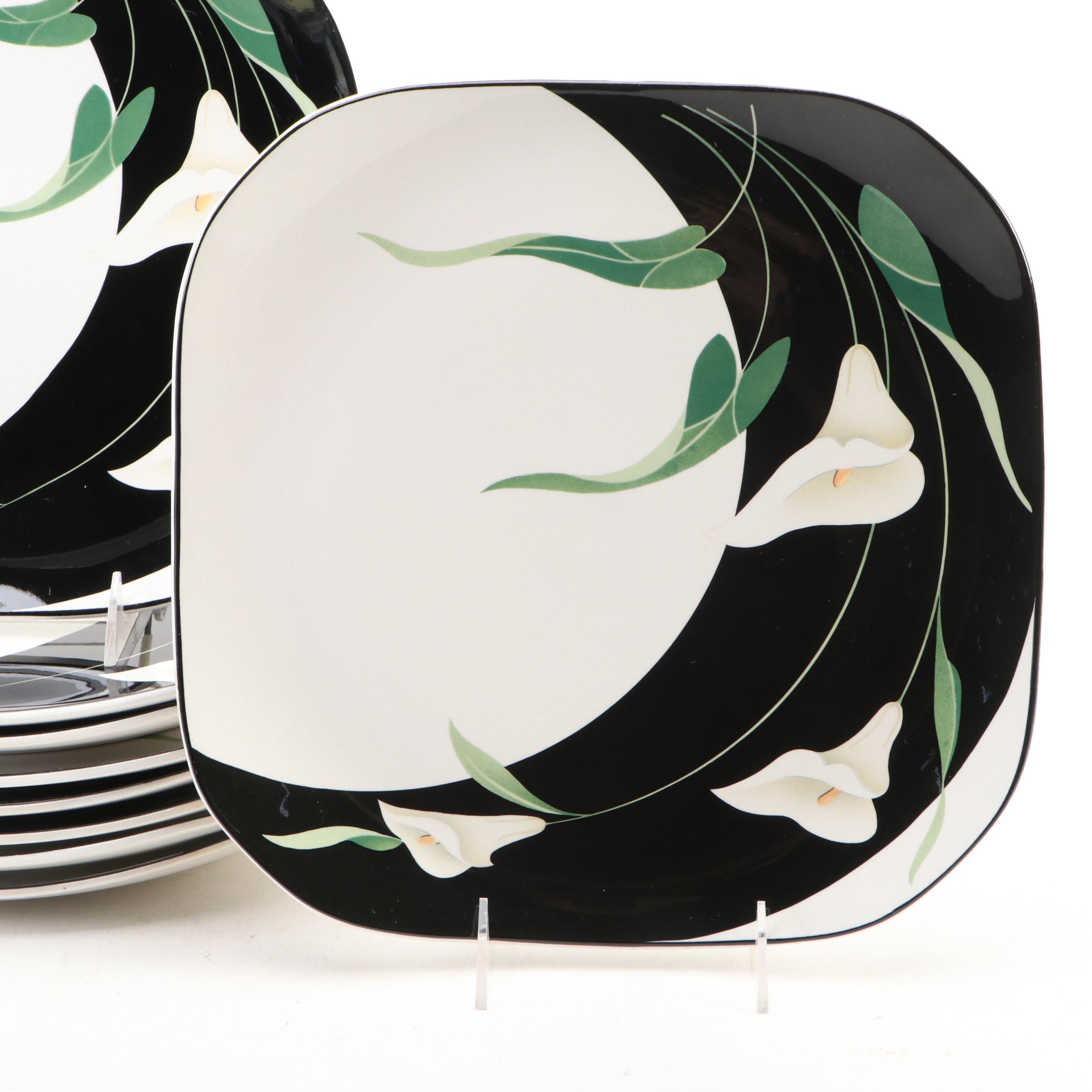 Sango "Black Lilies" Ceramic Square Plates, 1984–1994