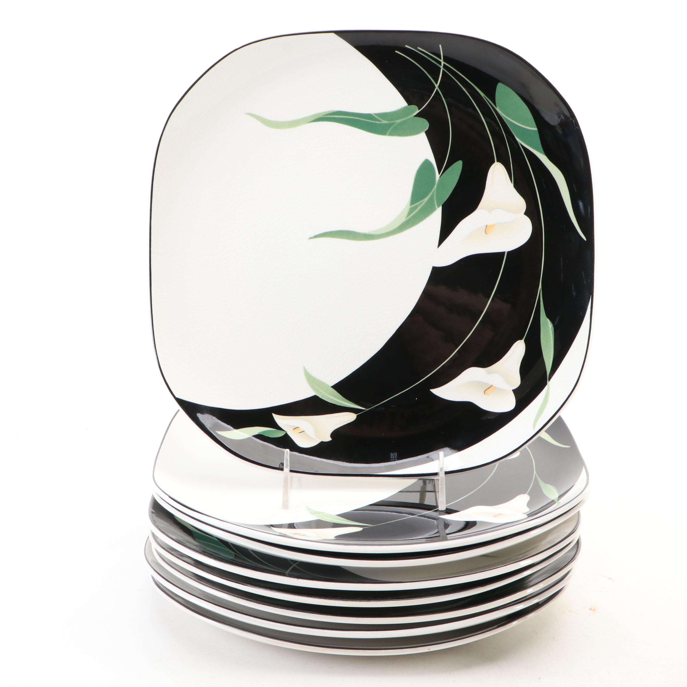 Sango "Black Lilies" Ceramic Square Plates, 1984–1994