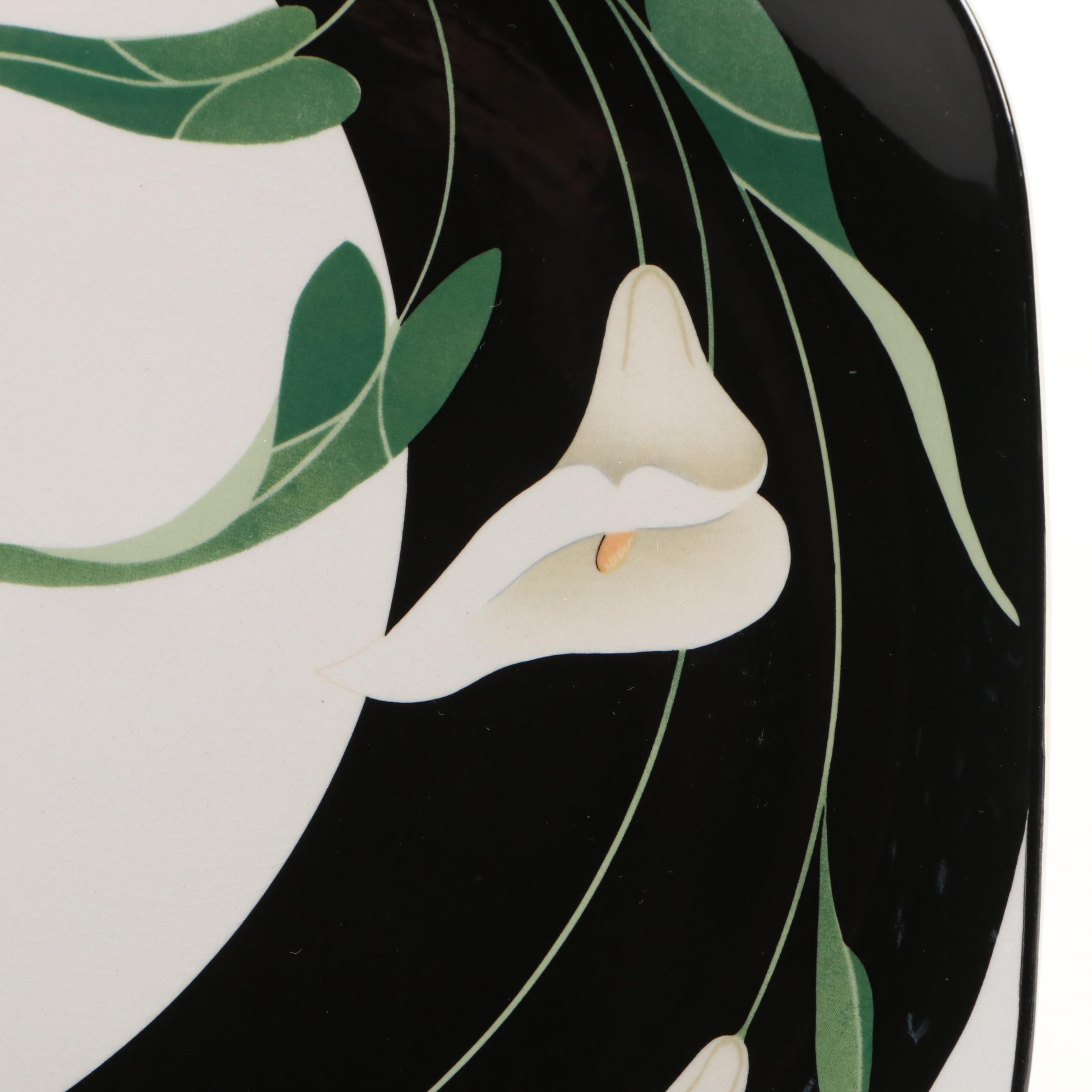 Sango "Black Lilies" Ceramic Square Plates, 1984–1994